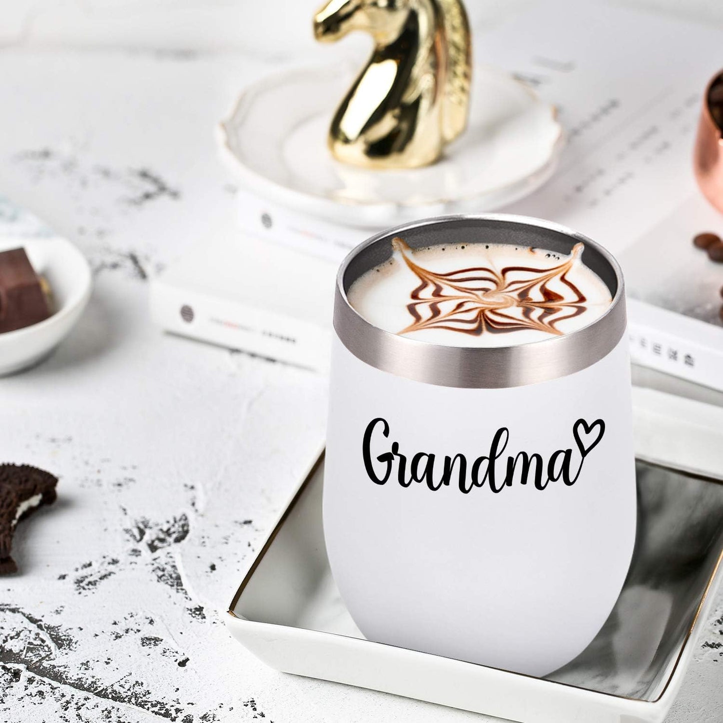 Gingprous 12 oz Grandpa and Grandma Wine Tumbler Set, Insulated Stainless Steel Tumbler with Lid , Black&White