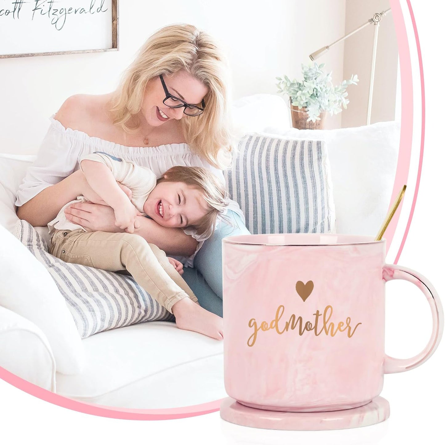 Gifts for Godmother - Godmother Coffee Mugs, Mothers Day Gifts for Godmother, Christmas Gifts, Birthday Gifts, Godmother Mugs, Maustic 12 fl oz Pink Coffee Mugs Ceramic Coffee Mug Tea Cup
