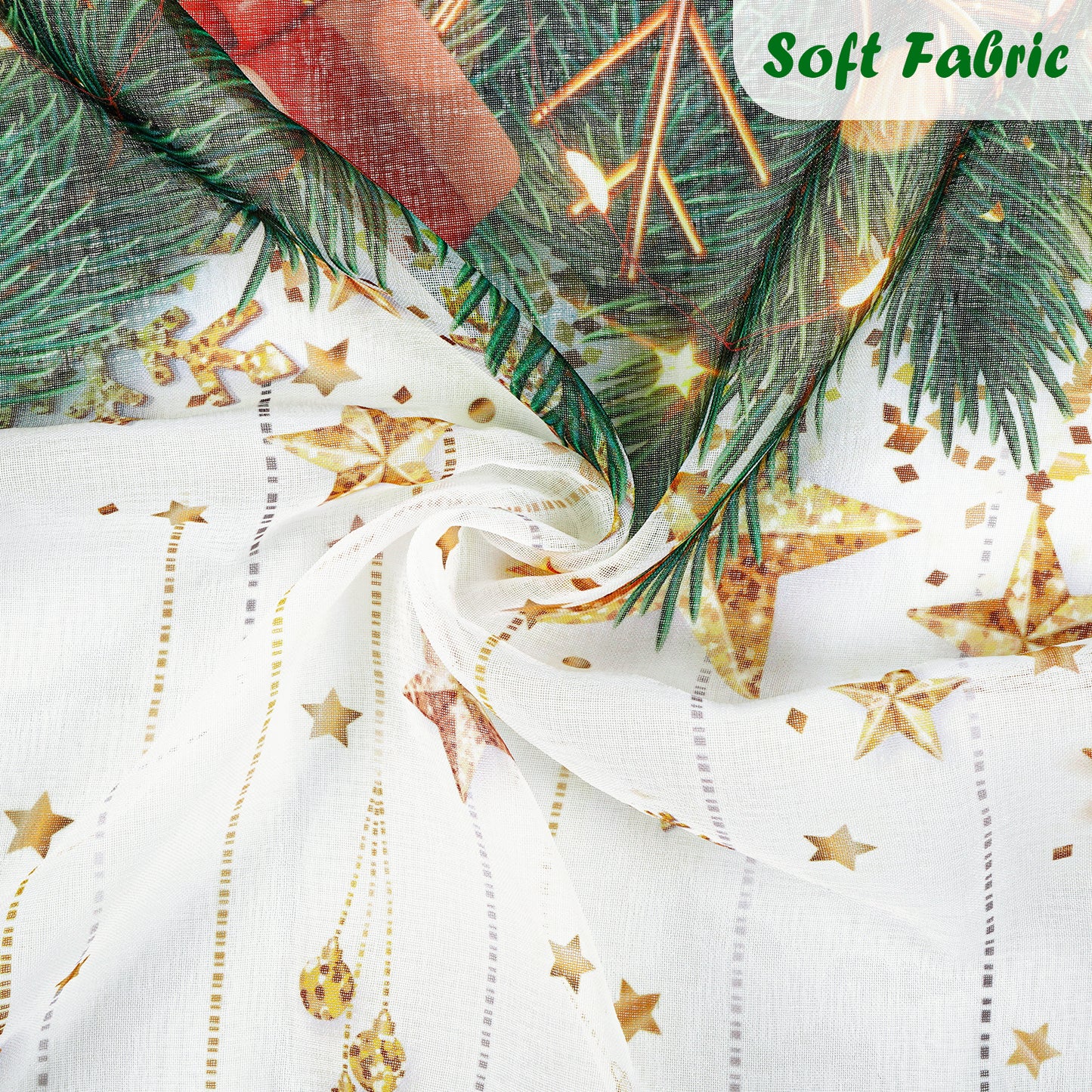 Alishomtll Snowflakes Christmas Curtain White Glitter Stars Sheer Voile Curtain Winter Window Drape, 52"W x 63"L,2 Panels