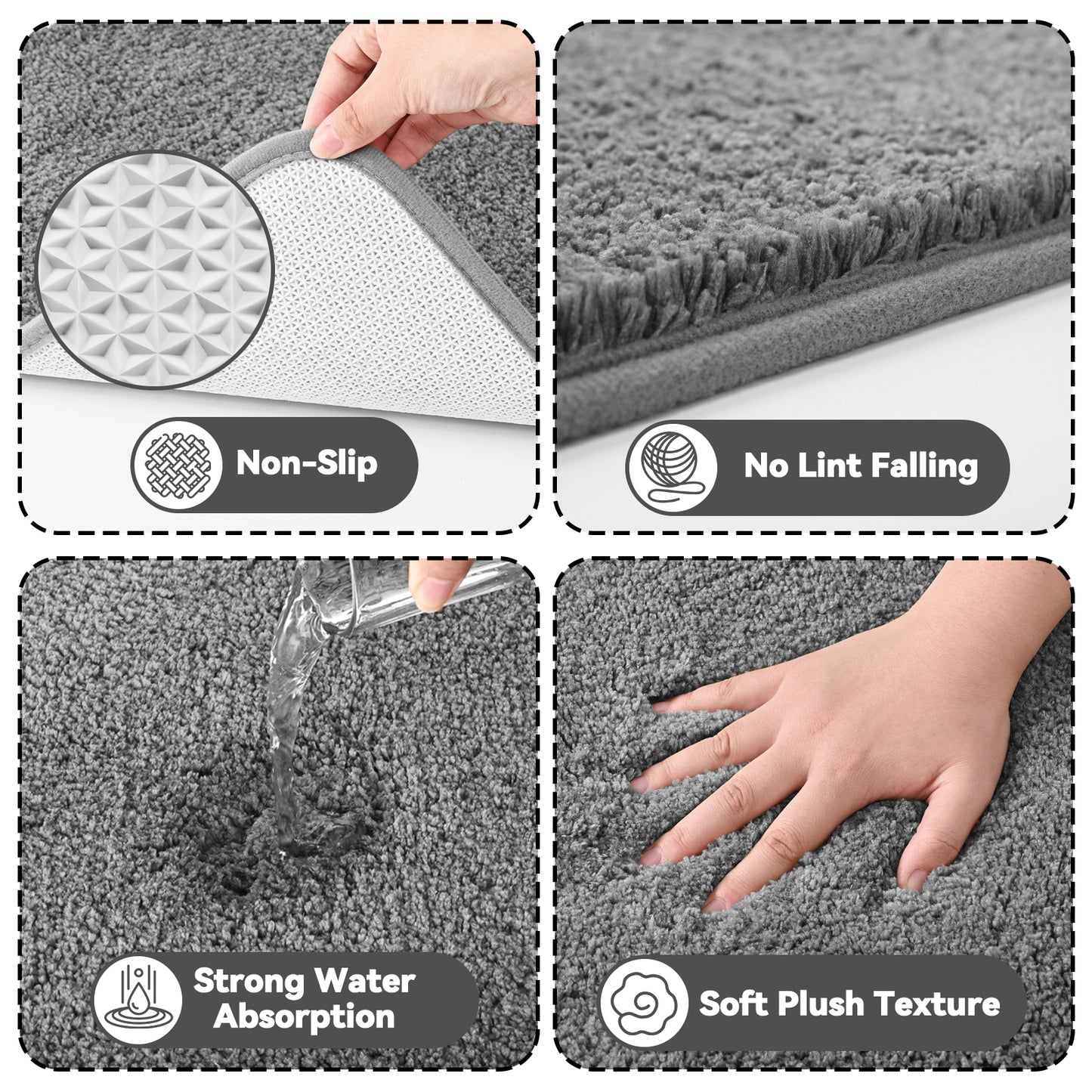 FRAMICS 15-Piece Ombre Gray Shower Curtain Sets with Rugs, Waterproof Fabric Striped Gradient Bathroom Sets, 72" x 72"