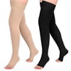 MARTINE MALL 2 Pairs 20-30mmHg Thigh High Compression Stockings for Women, Medical Compression Socks for Pregnant, Teacher, Doctor, Varicose Veins (Beige Open Toe+Black Open Toe)