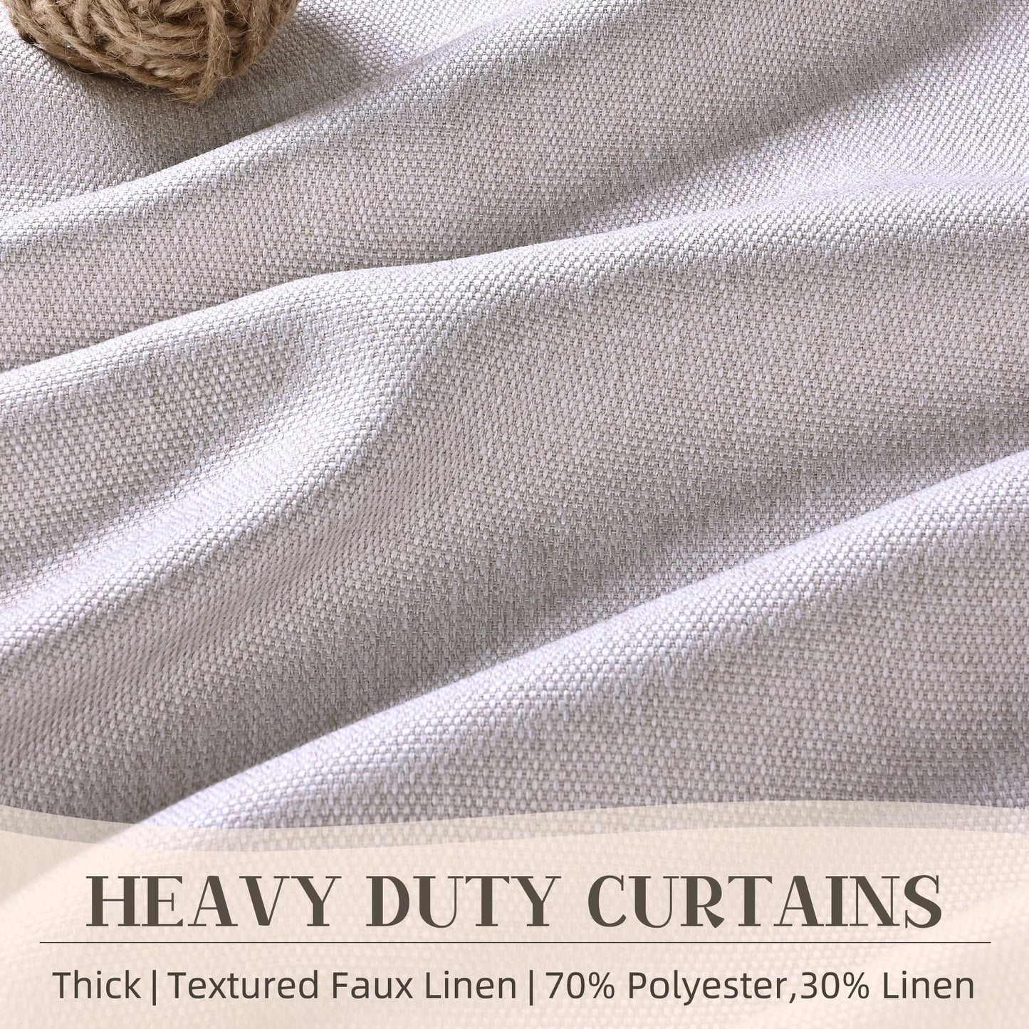 Alishomtll Natural Linen Scalloped Rod Pocket Back Tab Blackout Curtains for Bedroom,Pack of 2,52"x 63"