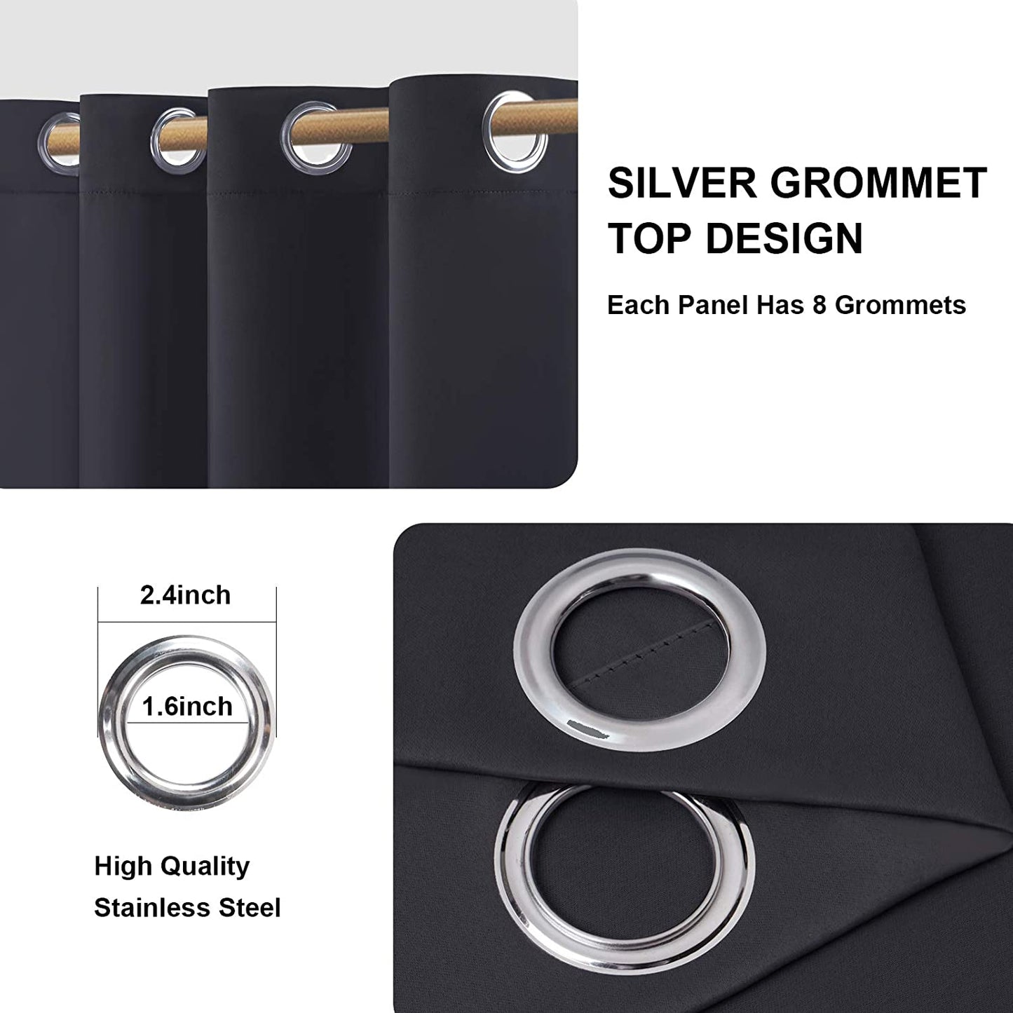 Alishomtll Blackout Curtains 52 x 84 inch Black Set of 2 Panels Thermal Insulated Room Darkening Bedroom Curtains