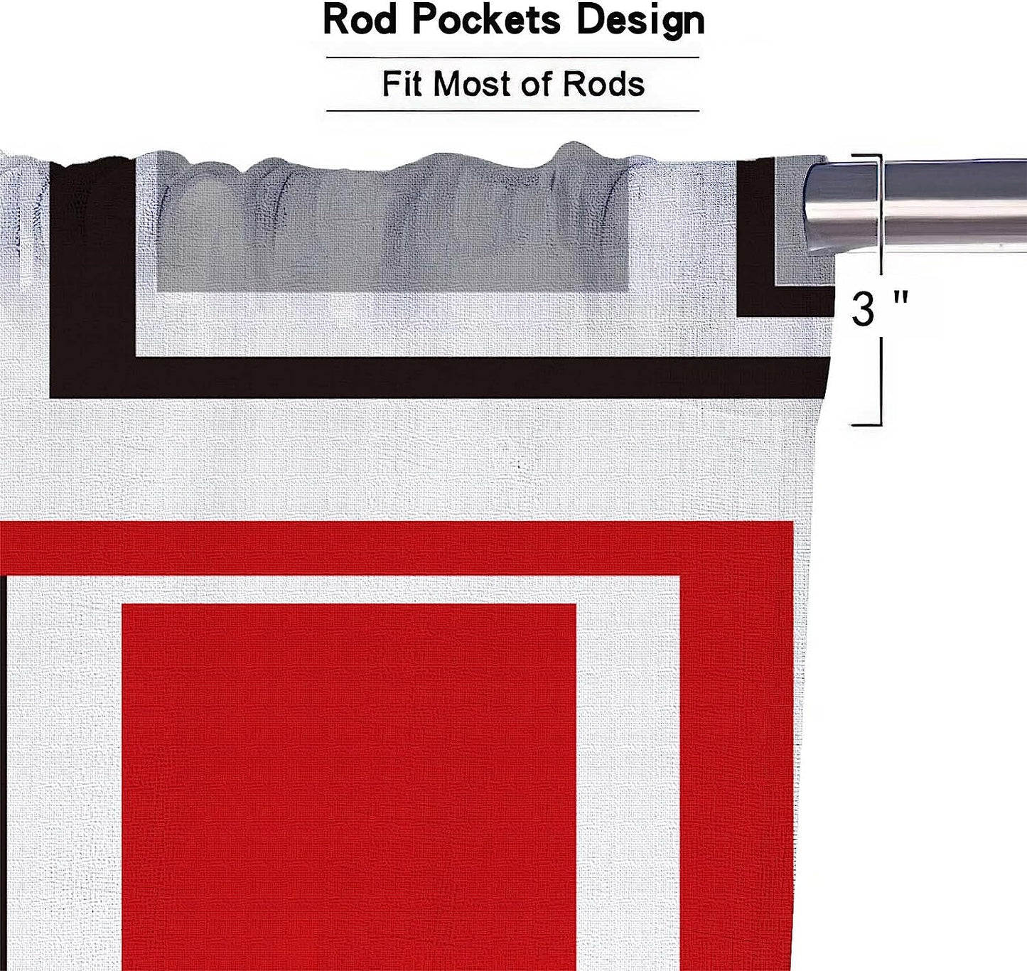 Alishomtll Kitchen Valances Rod Pocket Curtain for Window ,52"W x 18"L, Red Black Grey