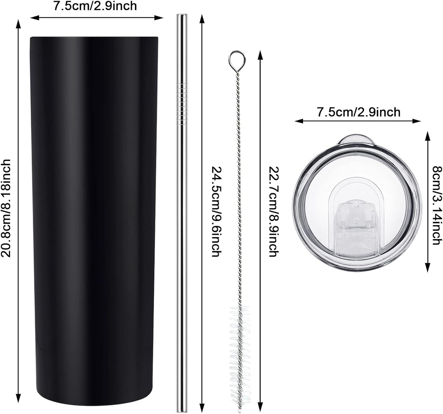 Gingprous 20 oz Stainless Steel Skinny Tumbler with Lid and Straw, Double Wall Vacuum Insulated Slim Water Tumbler Cup,Black