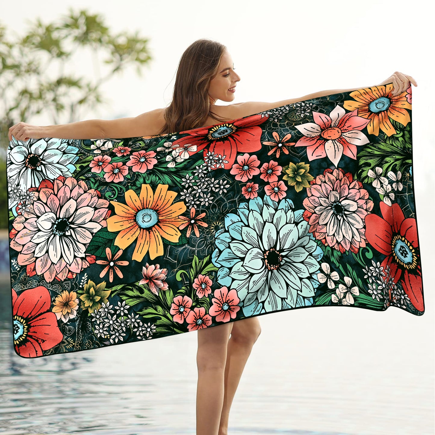 Alishomtll Boho Floral Bath Towels 3Pcs Bathroom Towels Sets Include Bath Towel, Hand Towel and Washcloth,Bohemian Watercolor Flower Print