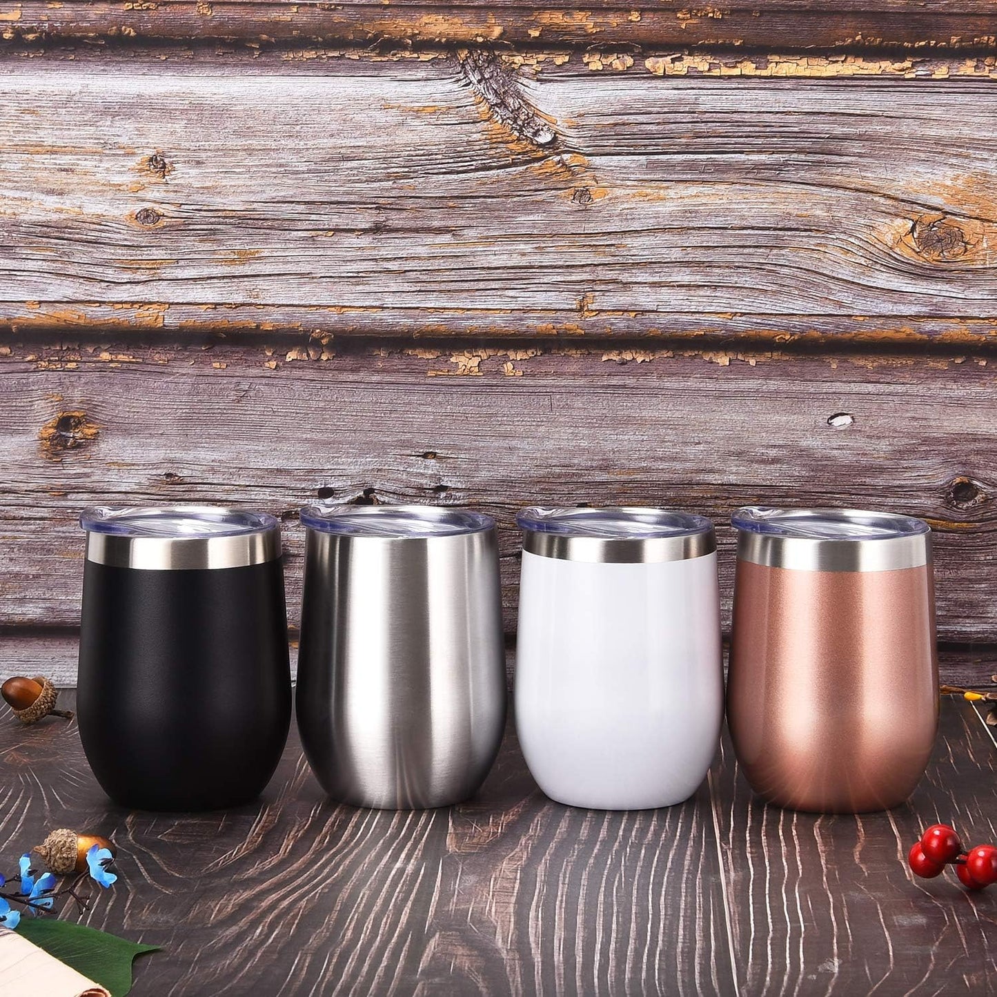 Gingprous 4 Pack 12 oz Stainless Steel Tumblers with Lids Straws , Vacuum Insulated Tumblers, Multicolor