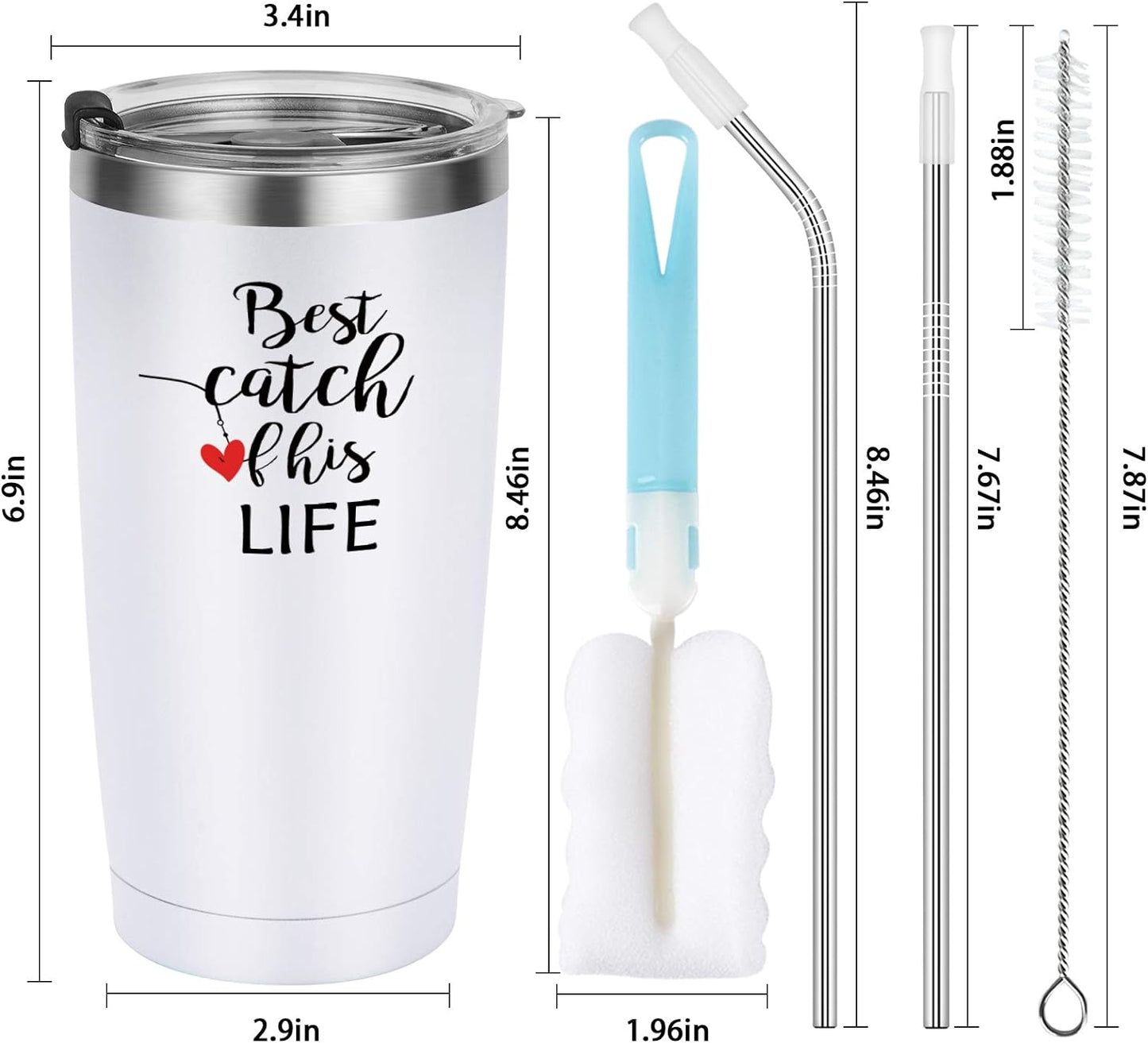 Gingprous 20 oz 2 Pack Stainless Steel Tumbler with Straws and Lids , Double Wall Travel Tumblers, Vacuum Insulated Tumblers, Insulated Coffee Cup for Couple,Black and White