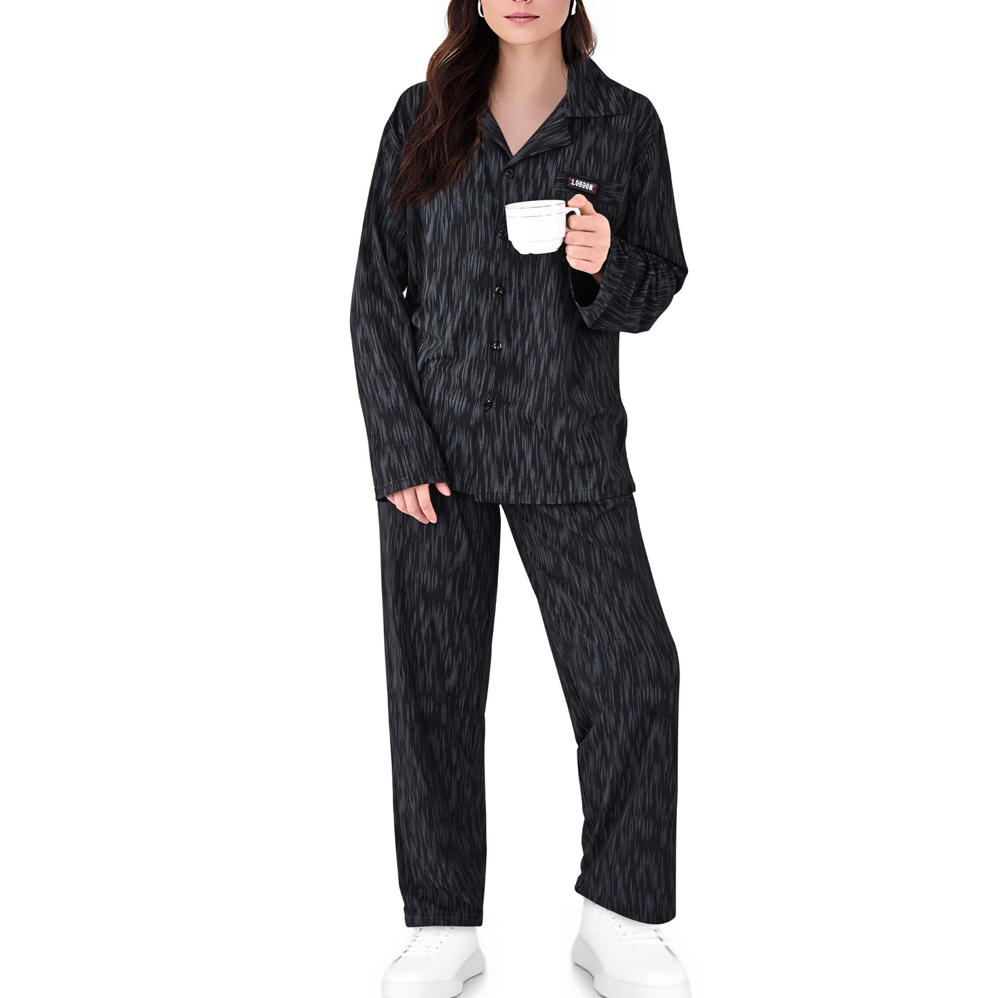 MecTo Womens Pajama Sets Casual with Pockets Lounge Pjs Set Long Sleeve Button Down Shirt and Drawstring Wide Leg Pants Outfits Sets