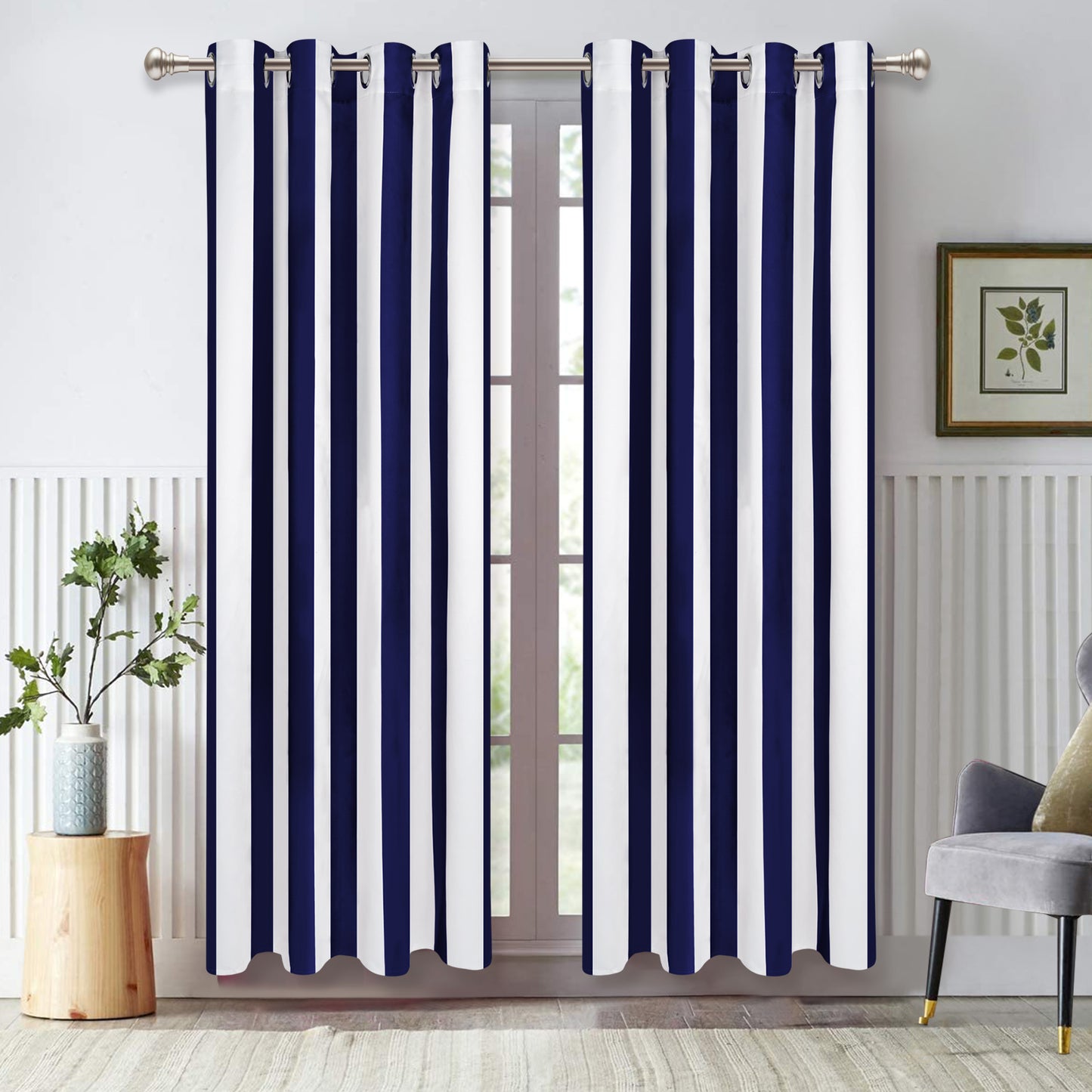 Alishomtll Cabana Striped Curtains for Bedroom Living Room Light Filtering Grommet Window Drapes ,52"X 84"L,2 Panels,Blue White