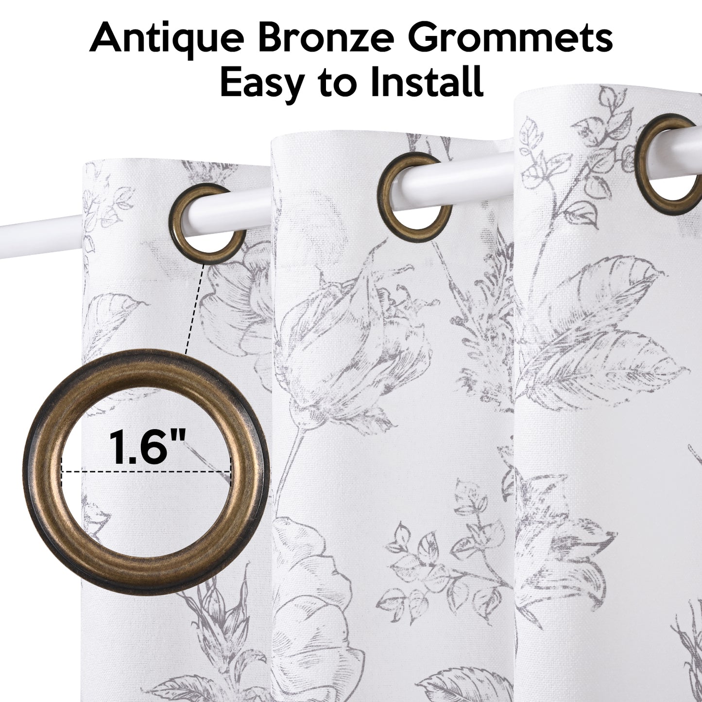 Alishomtll Floral Curtains Linen Farmhouse Curtains for Living Room Country Curtains Grommet Top Semi Sheer Curtains Light Filtering ,2 Panels
