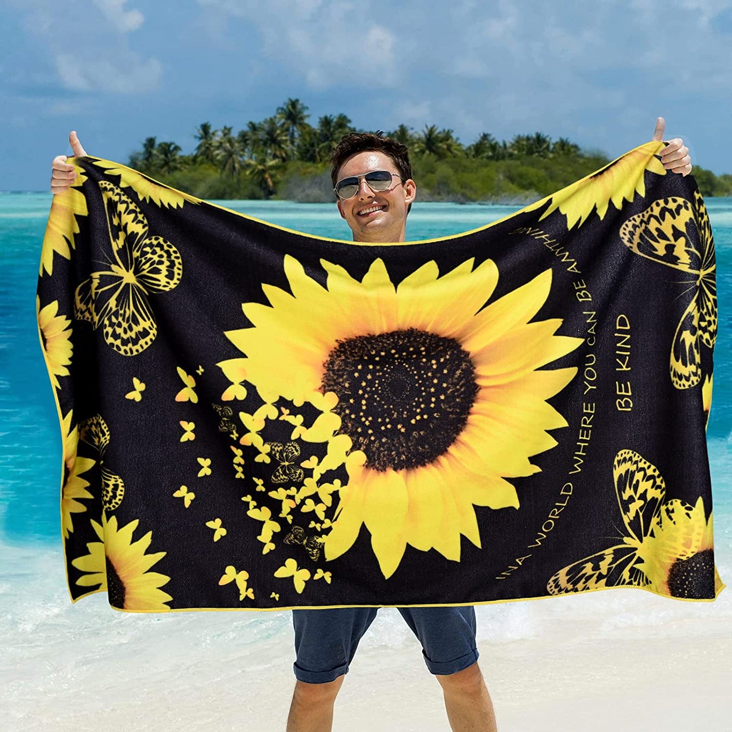 Alishomtll 3Pcs Sunflower Bath Towels Set Include Bath Towel, Hand Towel and Wash Towel, Soft Water Absorbent Beach Towel for Bathroom