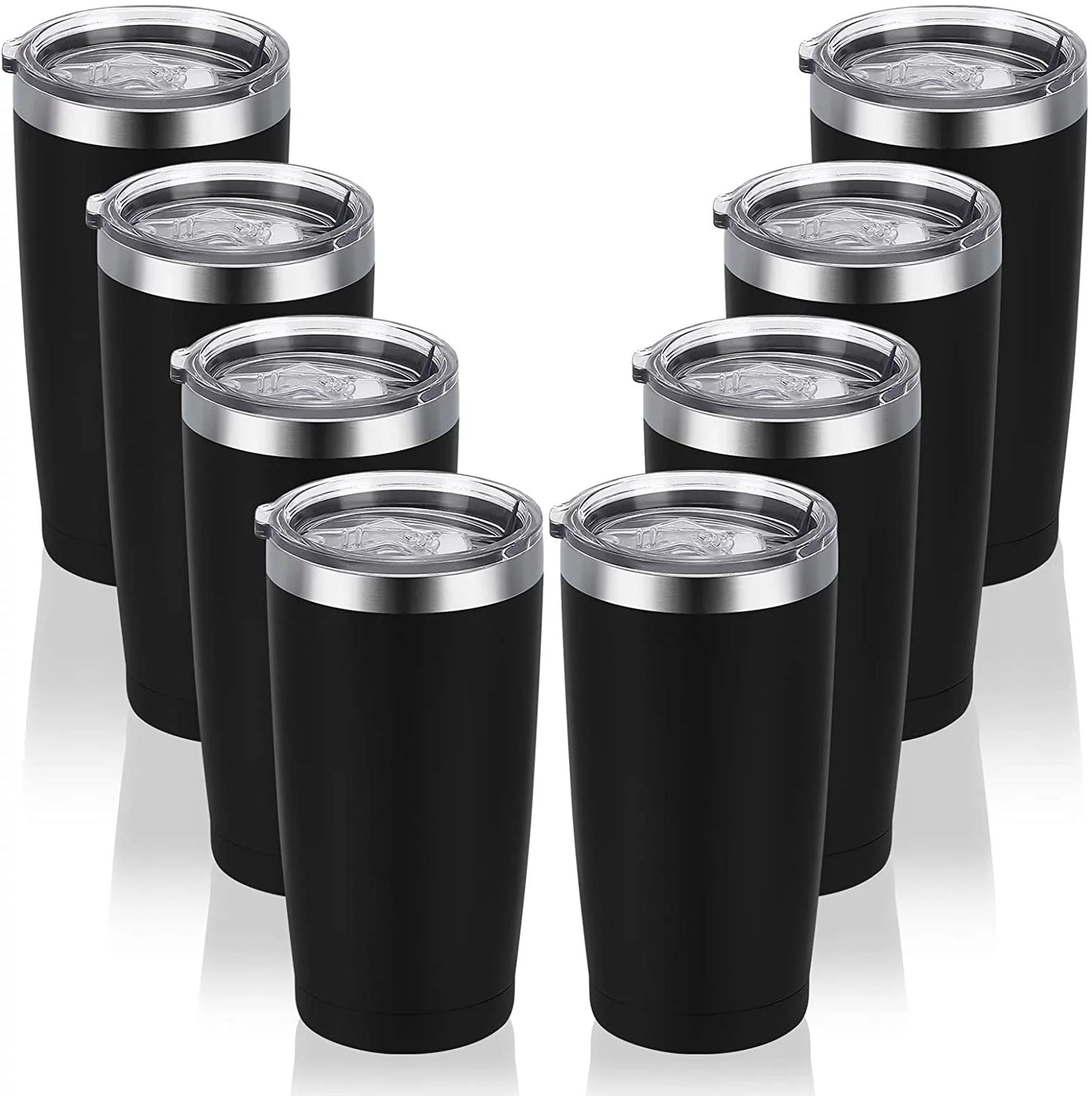 Gingprous 8 Pack 20 Oz Stainless Steel Travel Tumblers with Lids Straws , Double Wall Vacuum Insulated Stainless Steel Tumbler with Straws for Home School Office Camping, Powder Coated Coffee Cup, Keep Drinks Hot&Cold