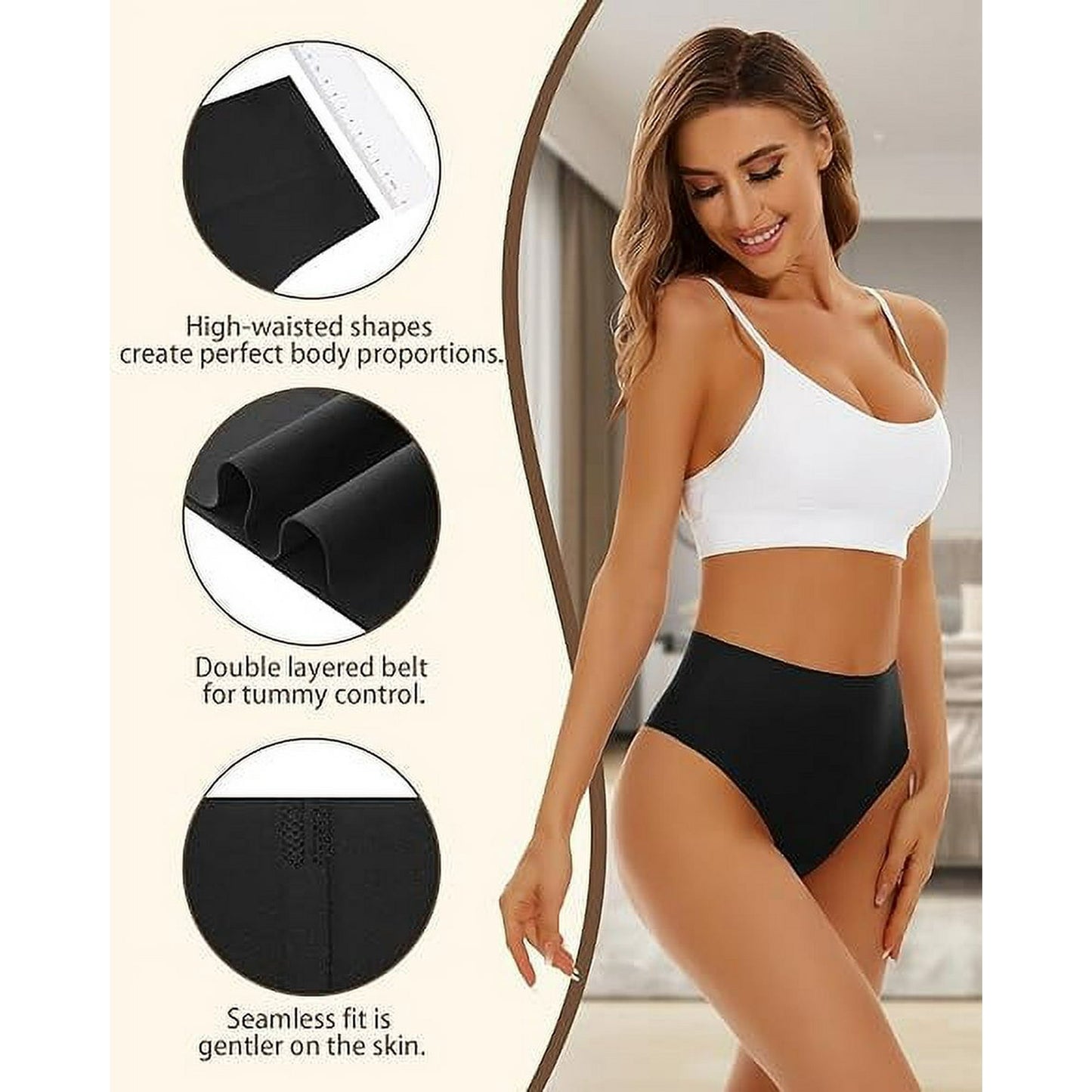 Sunm Boutique High Waisted Seamless Underwear for Women High Waisted Thongs for Womens High Waisted No Show Panties Sexy Breathable Panties 6 Pack