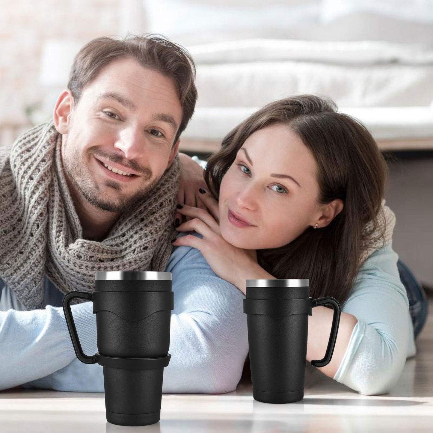 Gingprous 2 Pack 30oz and 20oz Insulated Travel Tumblers for Home School Office Camping , Stainless Steel Double Wall Vacuum Travel Tumbler with Lids and Straws , Black