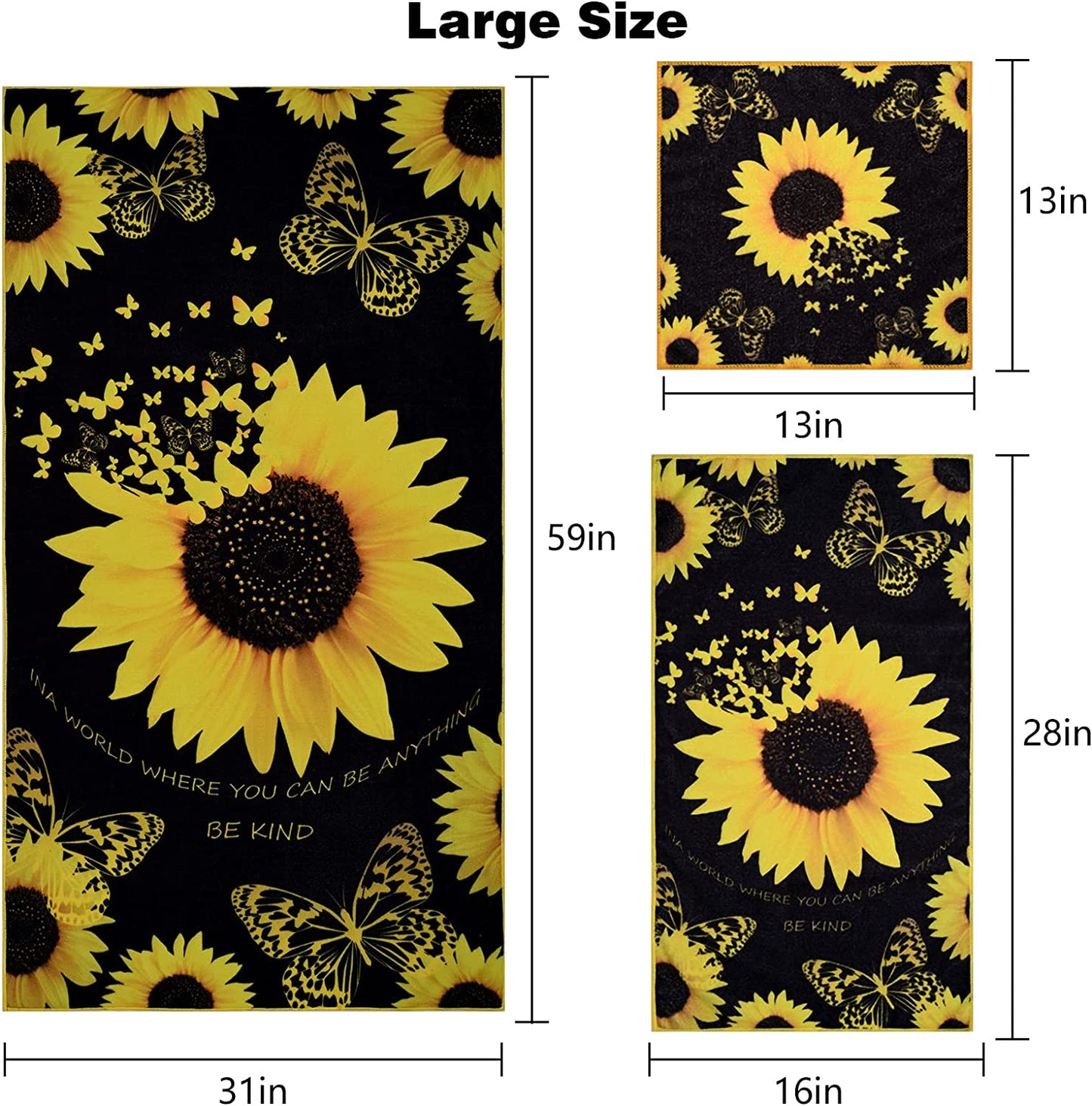 Alishomtll 3Pcs Sunflower Bath Towels Set Include Bath Towel, Hand Towel and Wash Towel, Soft Water Absorbent Beach Towel for Bathroom