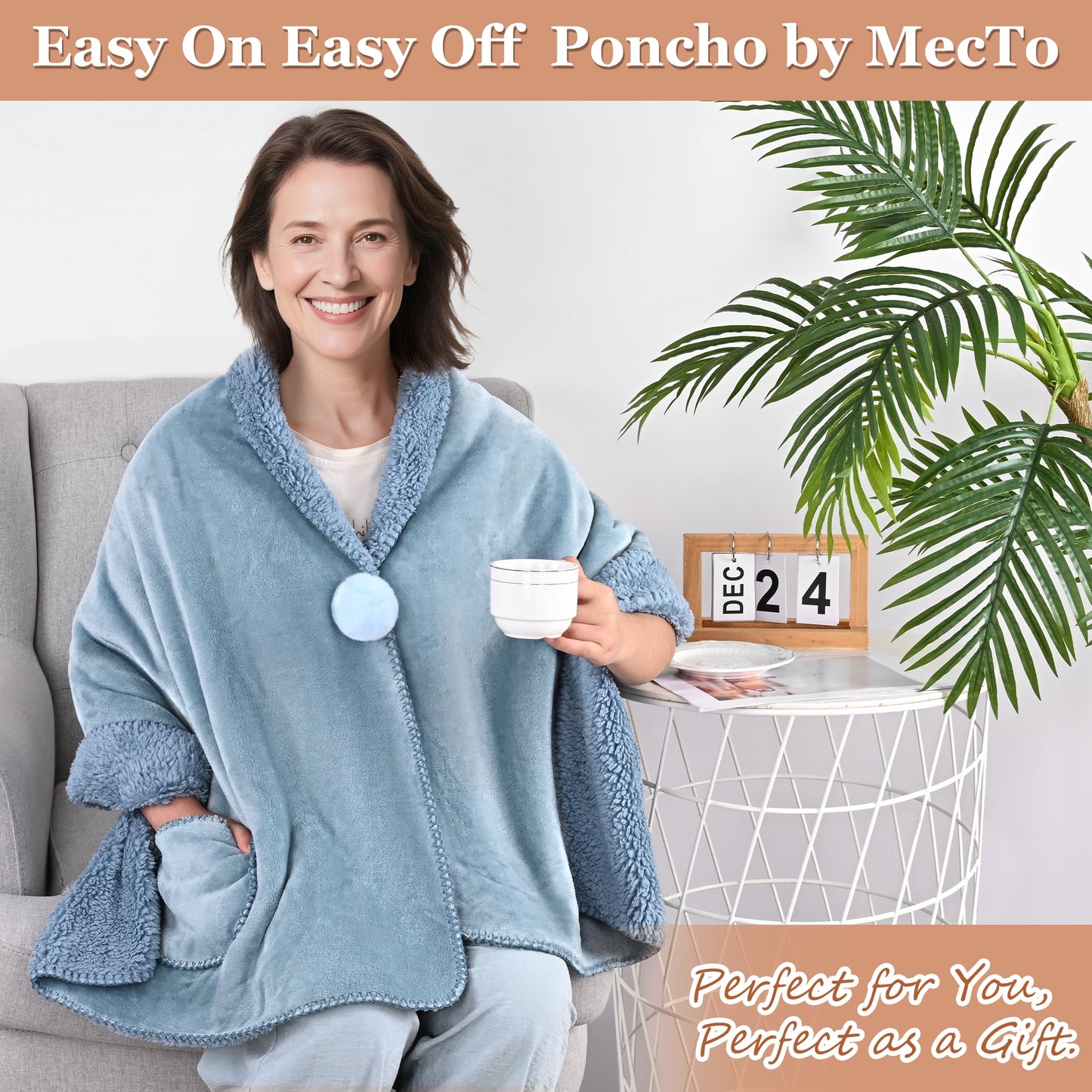 MecTo Wearable Blanket -Drape and Go No Sleeves- Lightweight Warm Wrap Shawl - Lap Blanket - Gift for Grandma and Mom