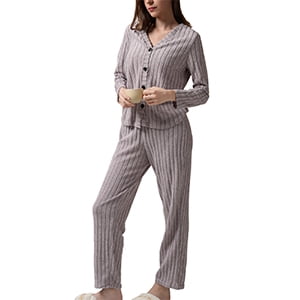 Mecto Women's V-Neck Long Sleeve Pajama Set 2-Piece Soft Regular Fit Sleepwear Casual Loungewear Comfort Nightwear PJ Set