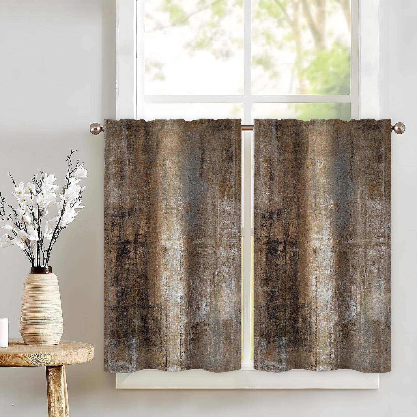 Alishomtll Kitchen Curtains and Valances Sets Dark Brown Rod Pocket Kitchen Curtains 3 Piece Set 36 Inches Long