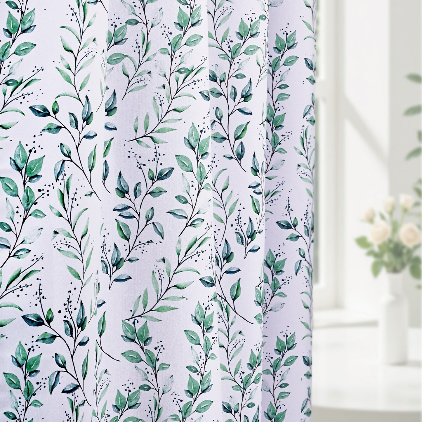 Alishomtll Blackout Curtains Green Leaf Printed Thermal Insulated Window Drapes for Bedroom Living Room 63 Inches Long,52" Wide, 2 Panels