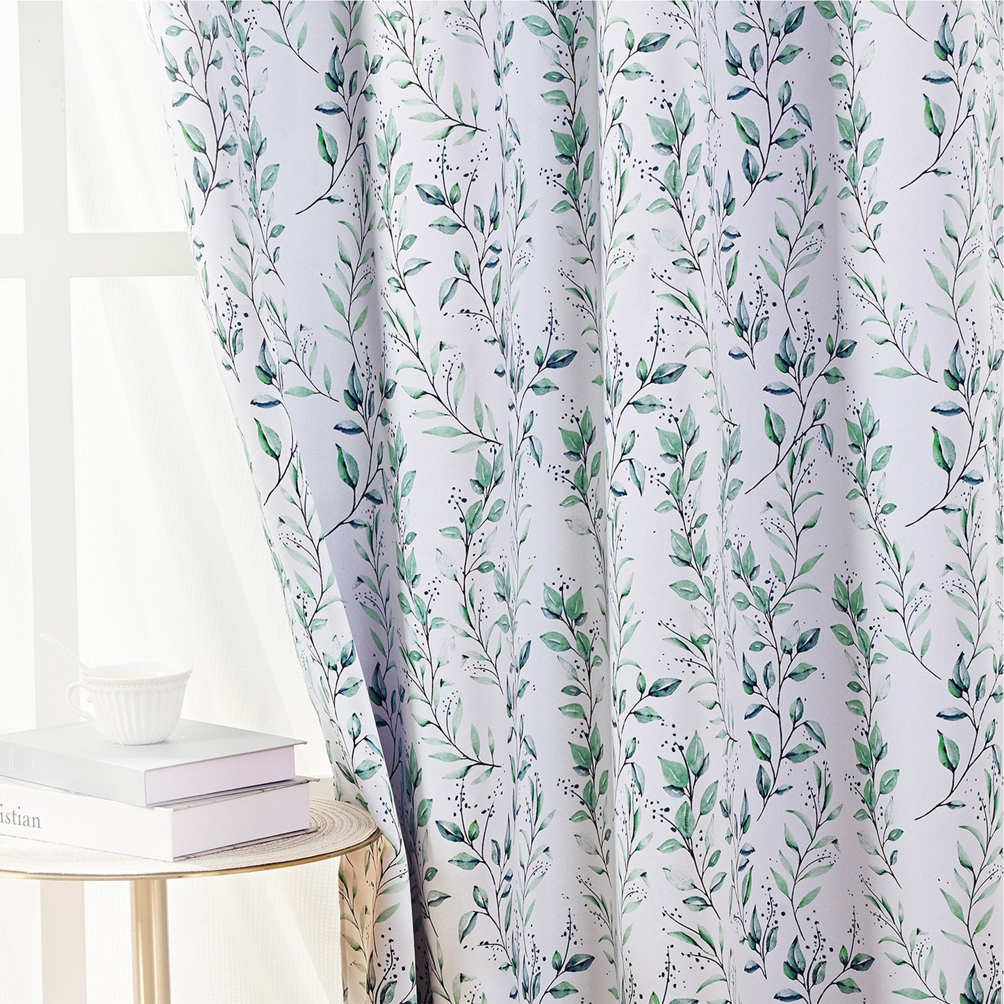 Alishomtll Blackout Curtains Green Leaf Printed Thermal Insulated Window Drapes for Bedroom Living Room 63 Inches Long,52" Wide, 2 Panels
