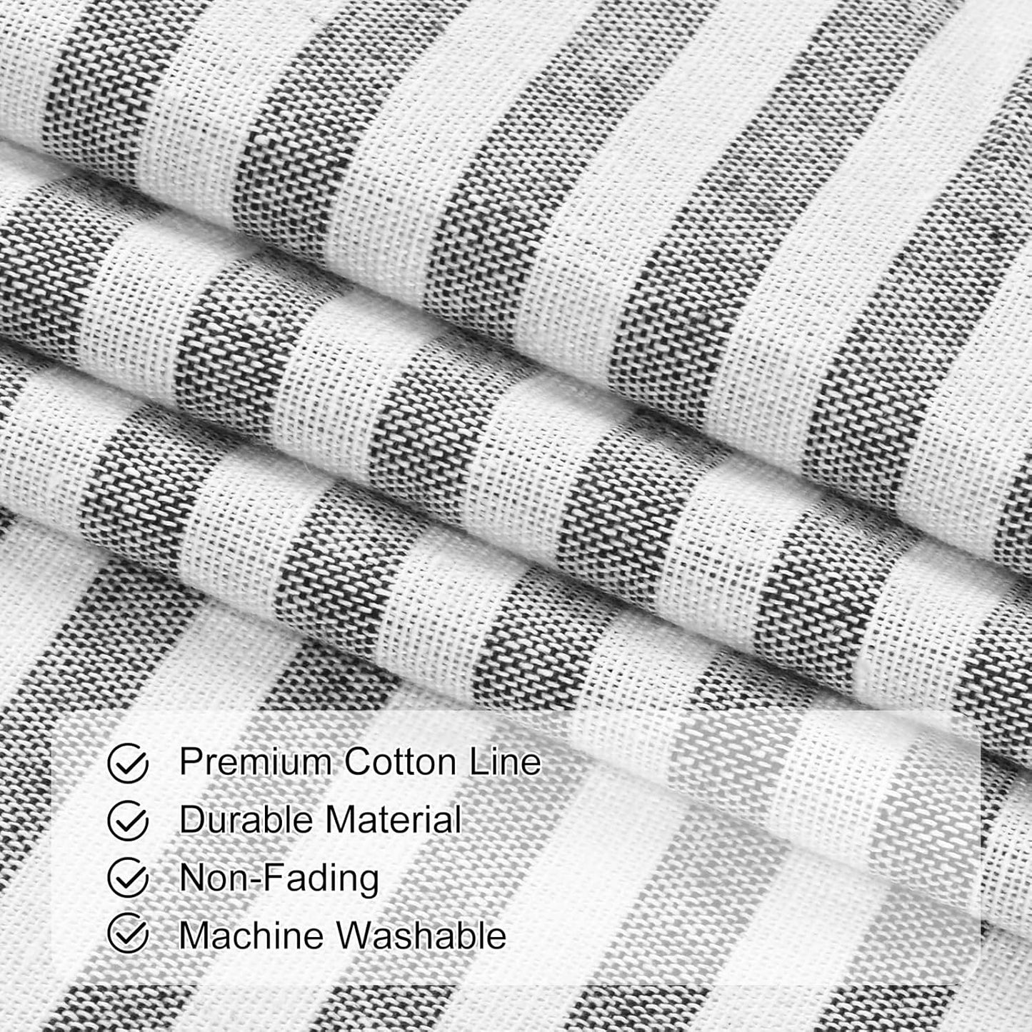 Alishomtll Farmhouse Curtains Natural Stripe Cotton Linen Button Boho Rustic Rod Pocket Back Tab Window Drapes for Living Room , 2 Panels