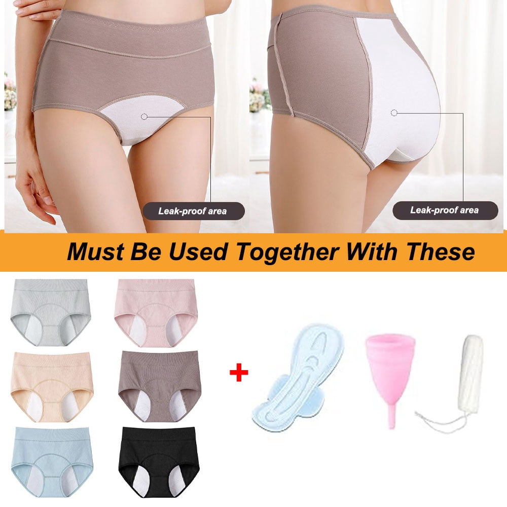 Sunm Boutique Cotton Period Underwear for Women, Extended Leak Protection Quick Absorbing Menstrual Panties, 4 Pack