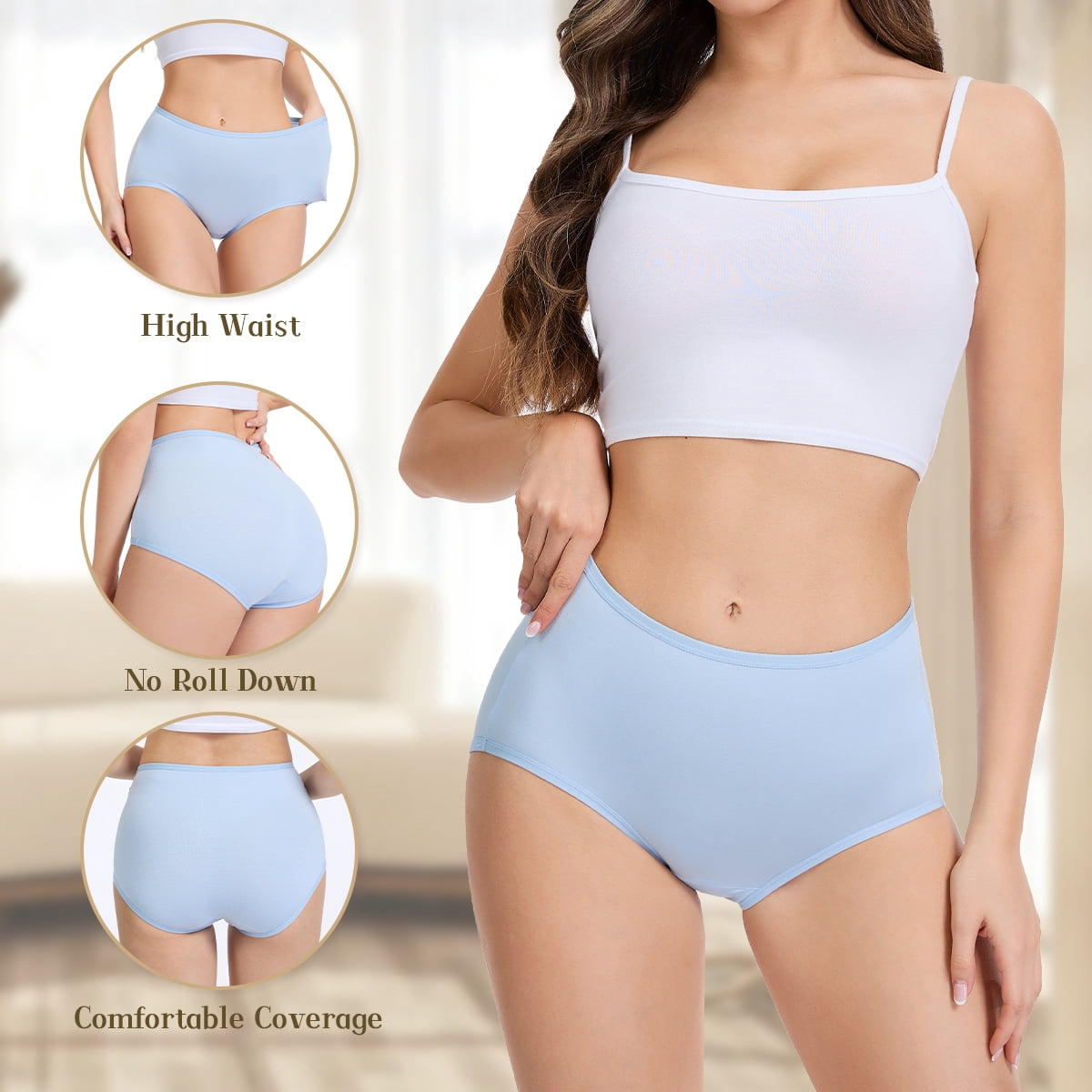 MecTo Womens Modal Underwear 5 Pack High Waist Briefs Breathable Full Coverage Ladies Panties