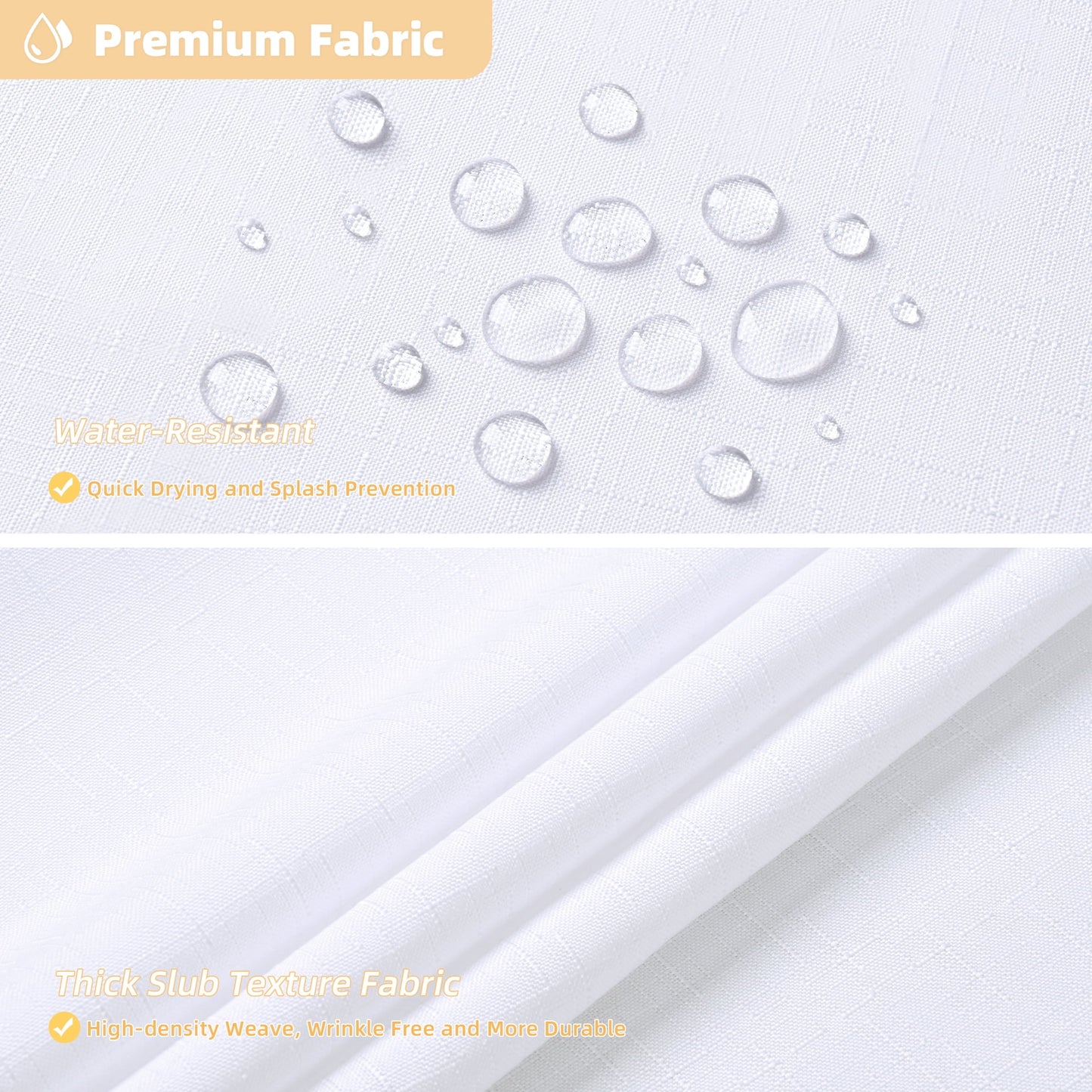 FRAMICS Beige Scalloped Fabric Shower Curtain Sets with Rug, 14 Piece Bathroom Sets with Hooks, Slub Textured Heavy-Duty & Waterproof, 72" x 72"