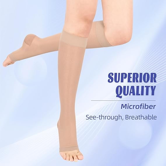 MARTINE MALL 2 Pairs Open Toe Sheer Compression Stockings 15-20 mmHg Knee High Medical Compression Socks for Women