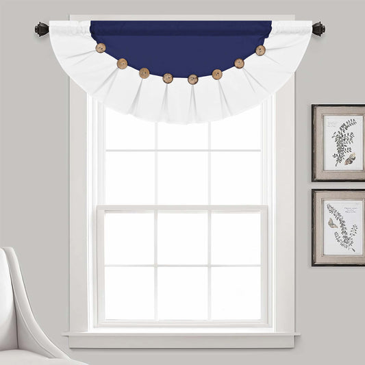 Alishomtll Linen Valance Farmhouse Boho Button Kitchen Curtains ,Rod Pocket,18"L x 52"W, Blue White