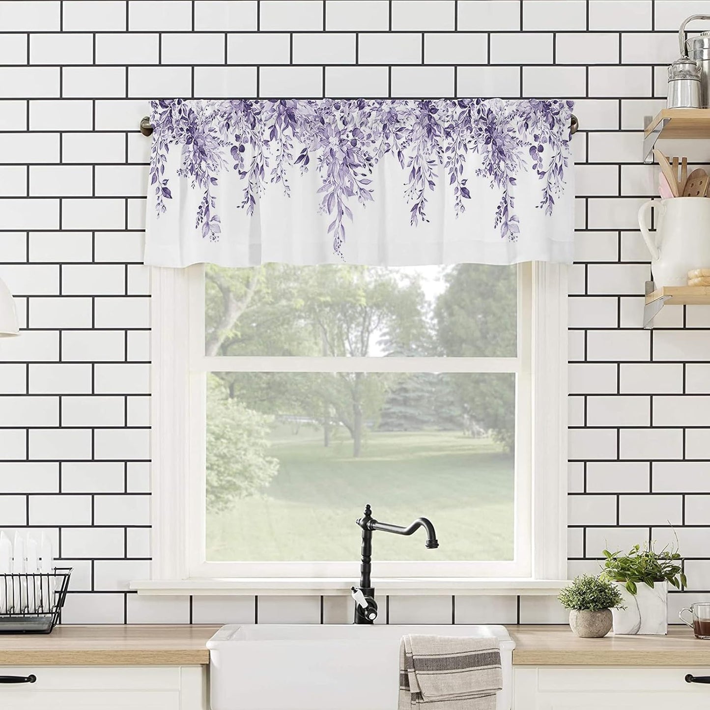 Alishomtll Purple Valance Curtains for Living Room Bedroom Kitchen Windows Watercolor Floral Print ,52 x 18 inch,Rod Pocket