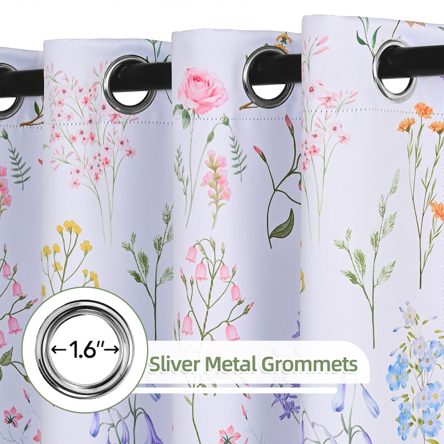 Alishomtll Blackout Curtains Floral Printed Thermal Insulated Window Drapes for Bedroom Living Room 63 Inches Long,52" Wide, 2 Panels