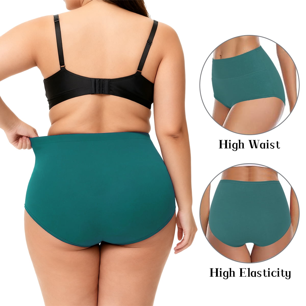 MecTo Womens High Waist Underwear Plus Size 4 Pack, Cotton Briefs Tummy Control Panties Full Coverage
