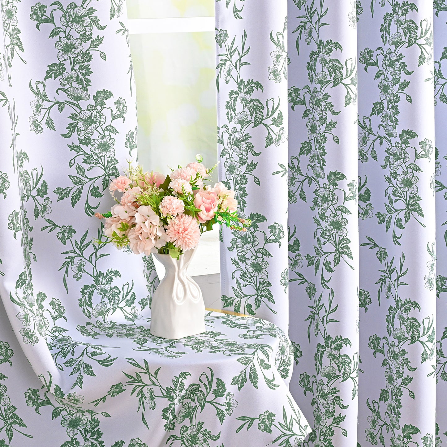 Alishomtll Floral Curtains Blackout Thermal Insulated Room Darkening Window Drapes for Living Room,Sage Green ,52"x84", 2 Panels