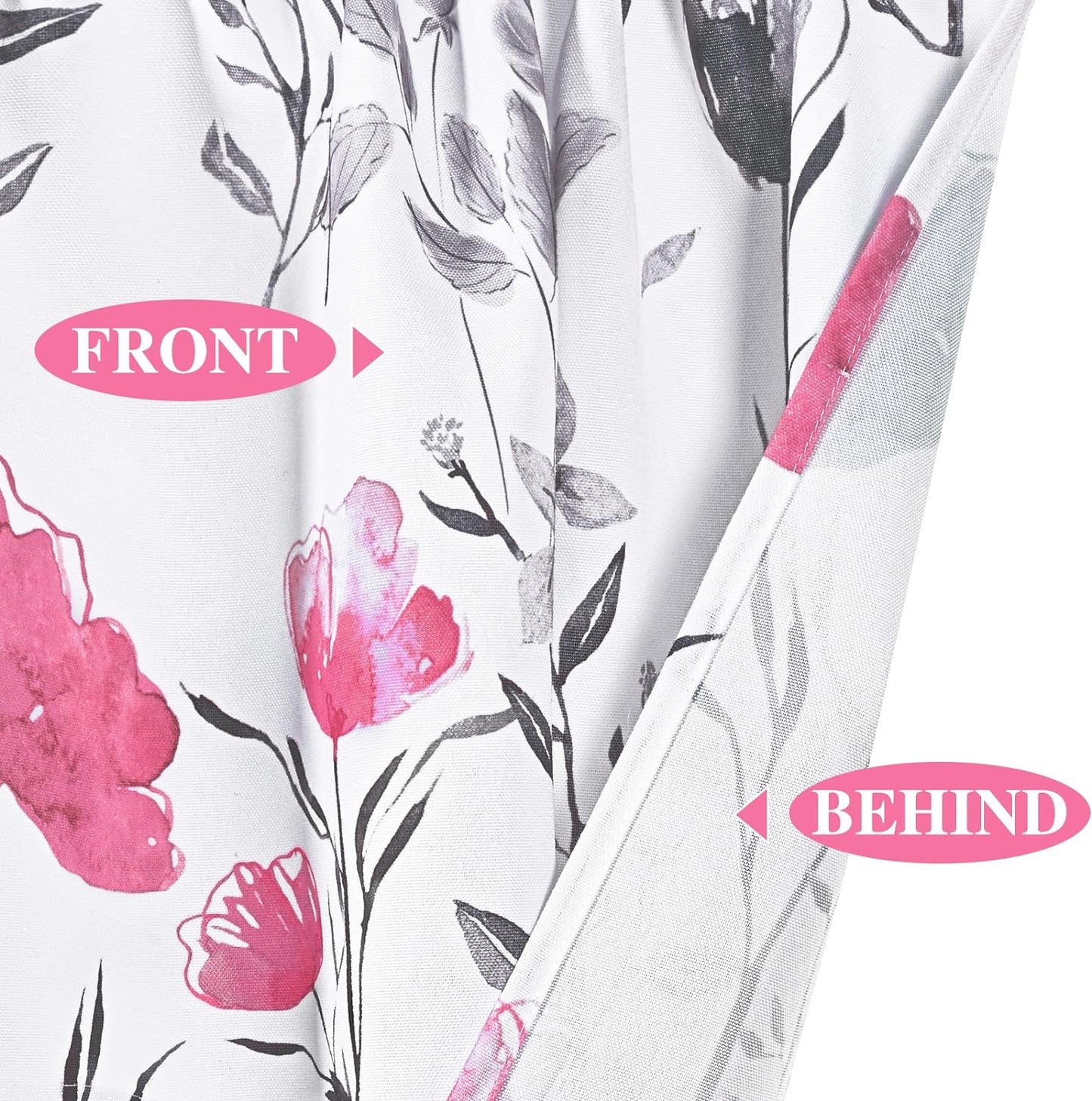 Alishomtll Kitchen Curtains Valances Swags for Windows Hot Pink Floral Printed Window Drapes,61" W x 36" L,Rod Pocket