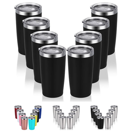 Gingprous 8 Pack 20 Oz Stainless Steel Travel Tumblers with Lids Straws , Double Wall Vacuum Insulated Stainless Steel Tumbler with Straws for Home School Office Camping, Powder Coated Coffee Cup, Keep Drinks Hot&Cold
