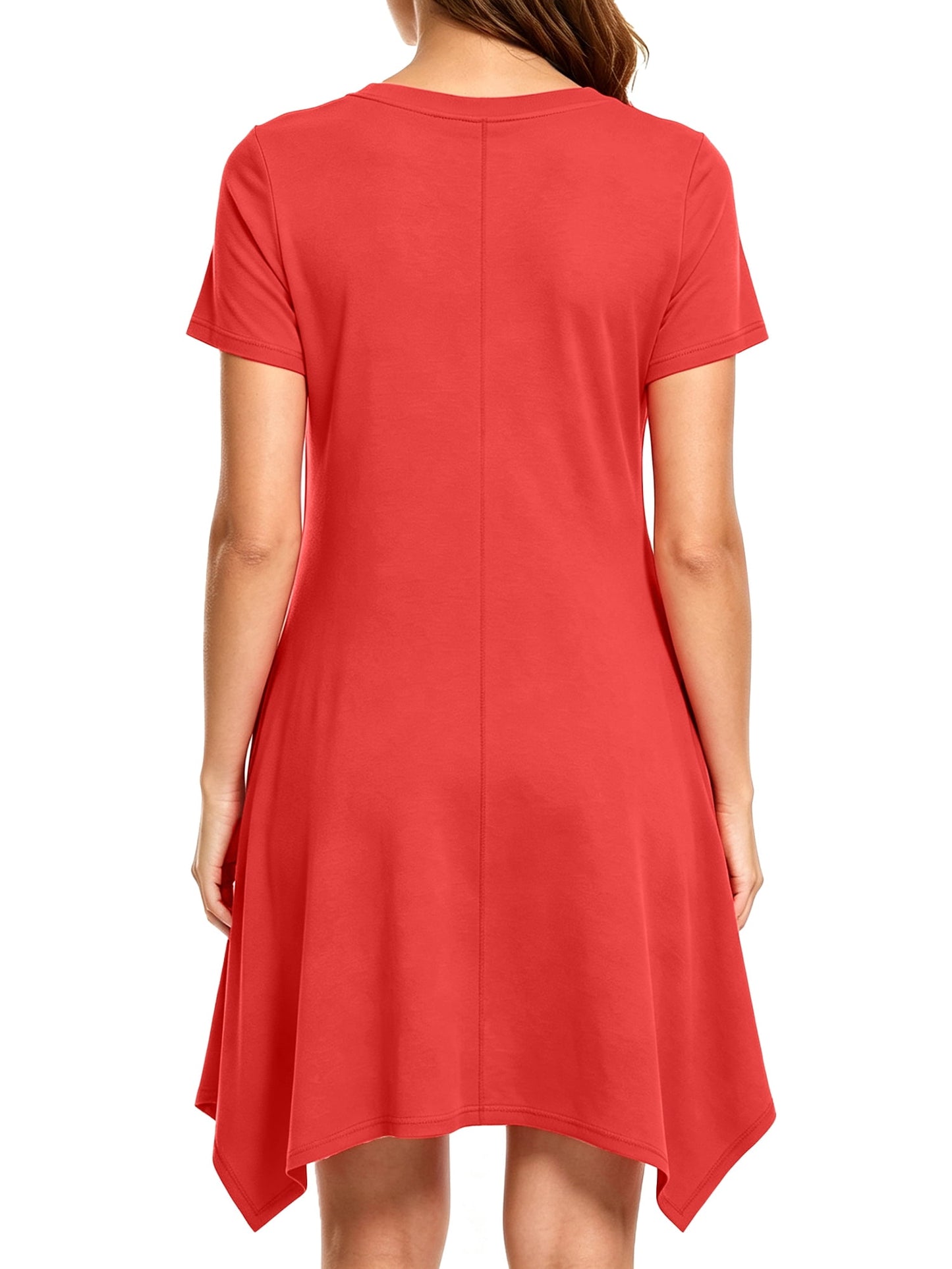 MecTo Women's Nightgown with Pockets, Soft V-Neck Short Sleeve Sleep Dress, Irregular Hem Stretchy Lounge Sleepwear Casual Nightshirt Beach Cover Up for Women