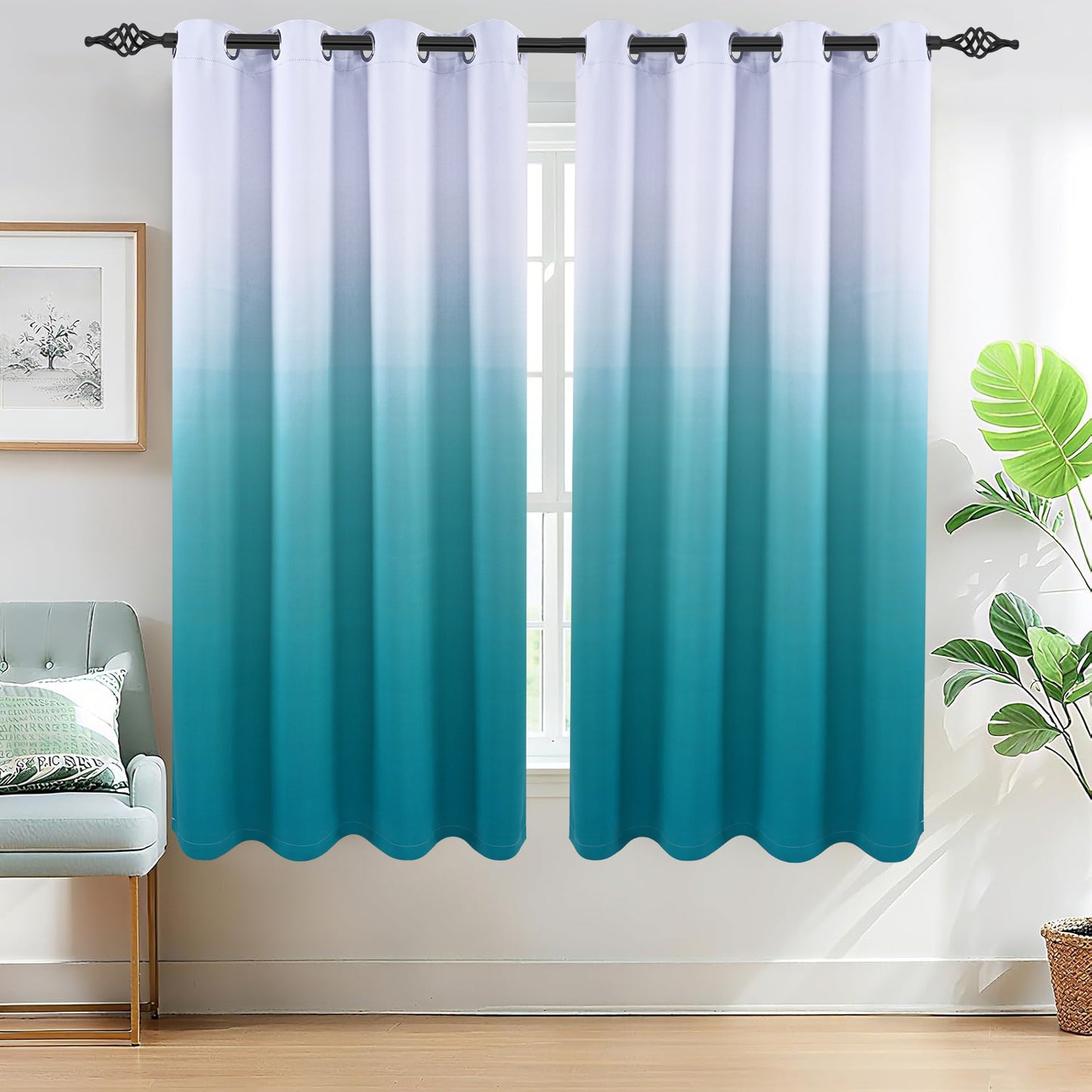Alishomtll Teal Blackout Curtains Grommet Room Darkening Window Drapes for Living Room Bedroom ,2 Panels of 52" W x 63" L