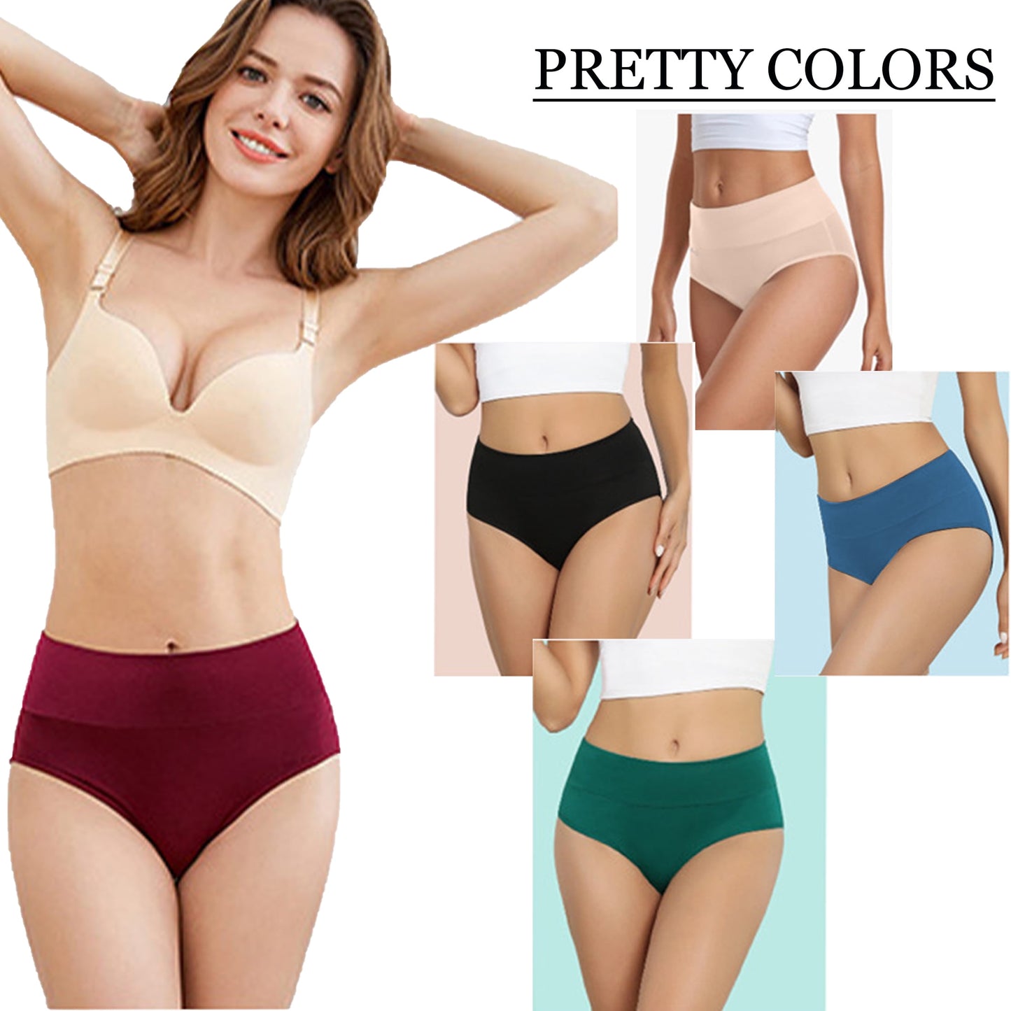 MecTo Women's Cotton Panties Underwear Briefs High Waisted High Cut Full Coverage, Multicolored 5-Pack