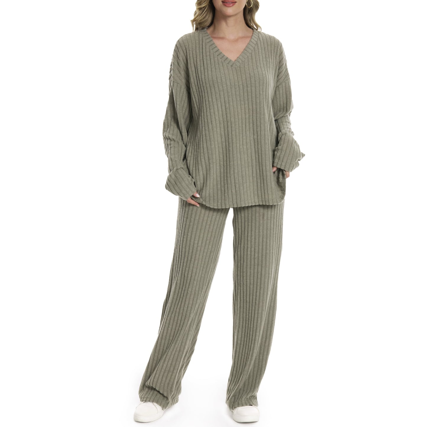 MecTo Two Piece Sets for Women Fall Outfits Fashion Casual Sets Striped Top and Long Pants Lounge Outfits