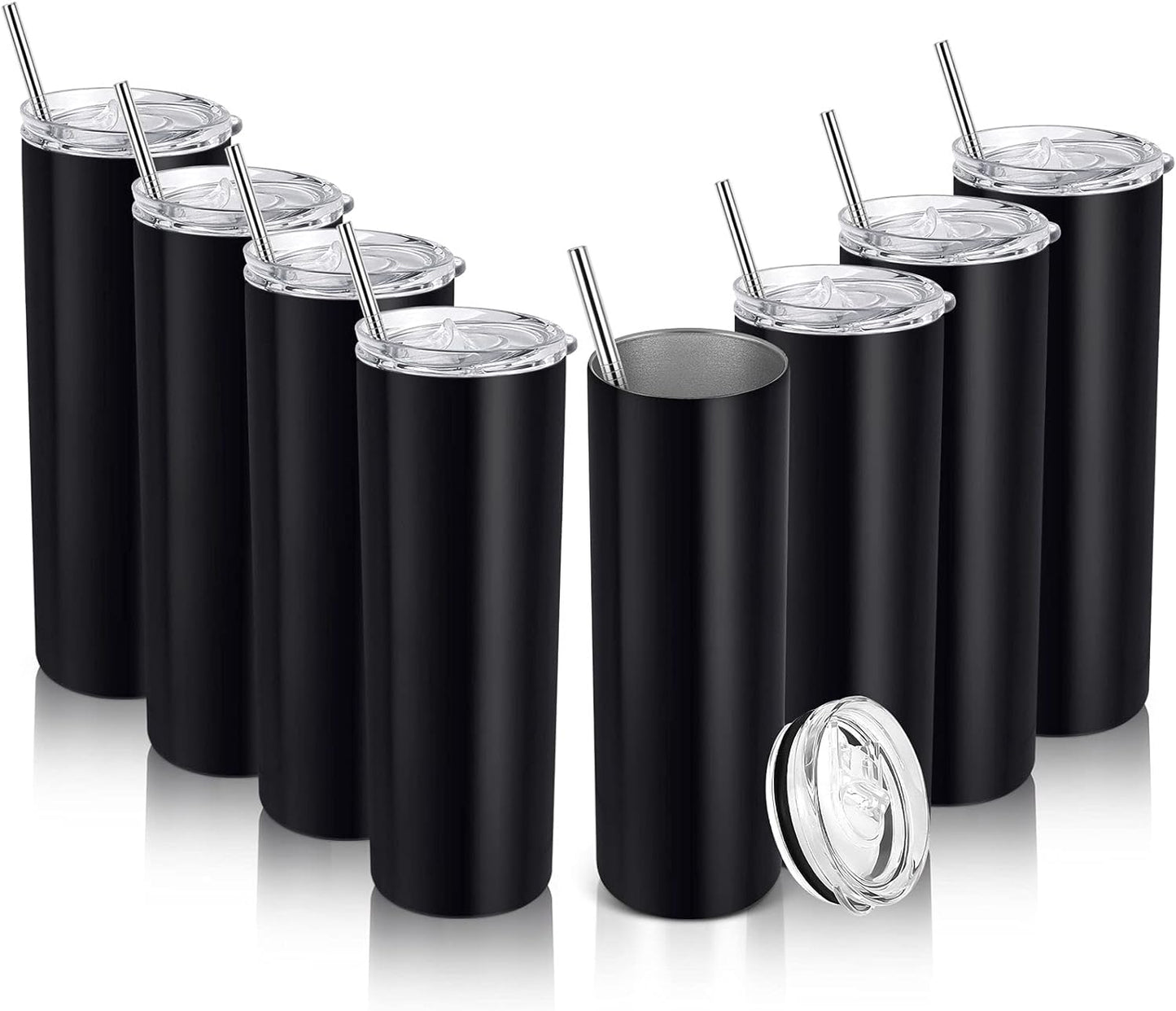 Gingprous 6/8 Pack Skinny Travel Tumblers, Stainless Steel Tumblers with Lid and Straw, 20 oz Double Wall Vacuum Insulated Slim Water Tumbler Cup