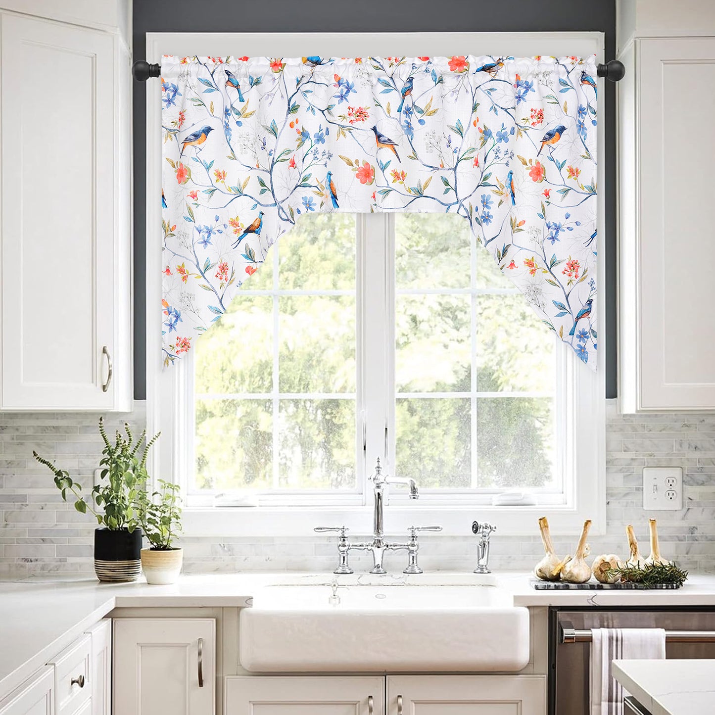 Alishomtll Window Valances with Birds Light Filtering Drapes for Kitchen Living Room , W60xL18, Rod Pocket