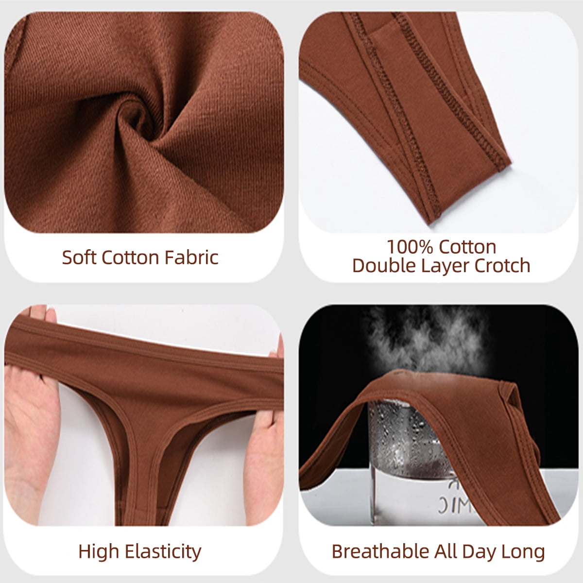 MecTo womens Cotton thongs, No Show Underwear for women, Low Rise Thong Panties, 6-Pack