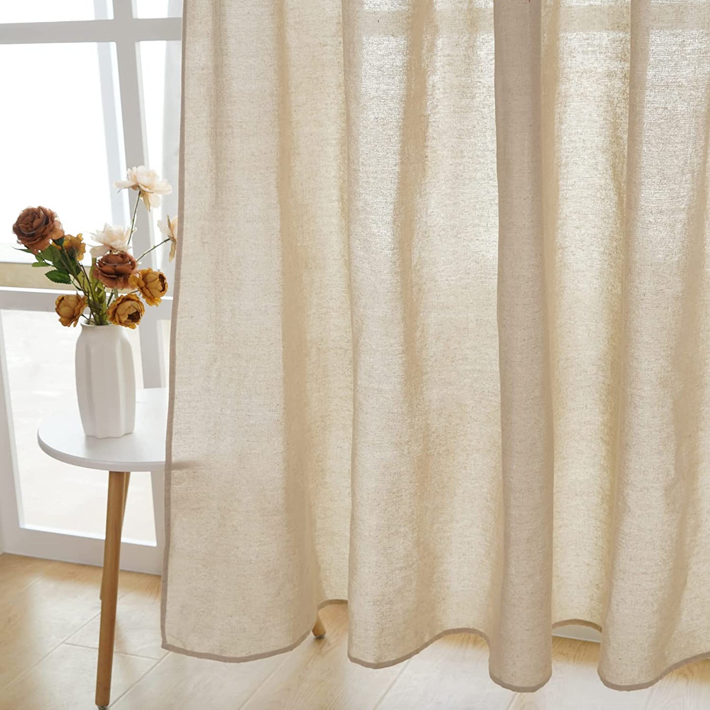 Alishomtll Linen Curtains Farmhouse Boho Button Light Filtering Window Drapes For Living Room Bedroom,Rod Pocket,84"L x 52"W, 2 Panel,Linen White