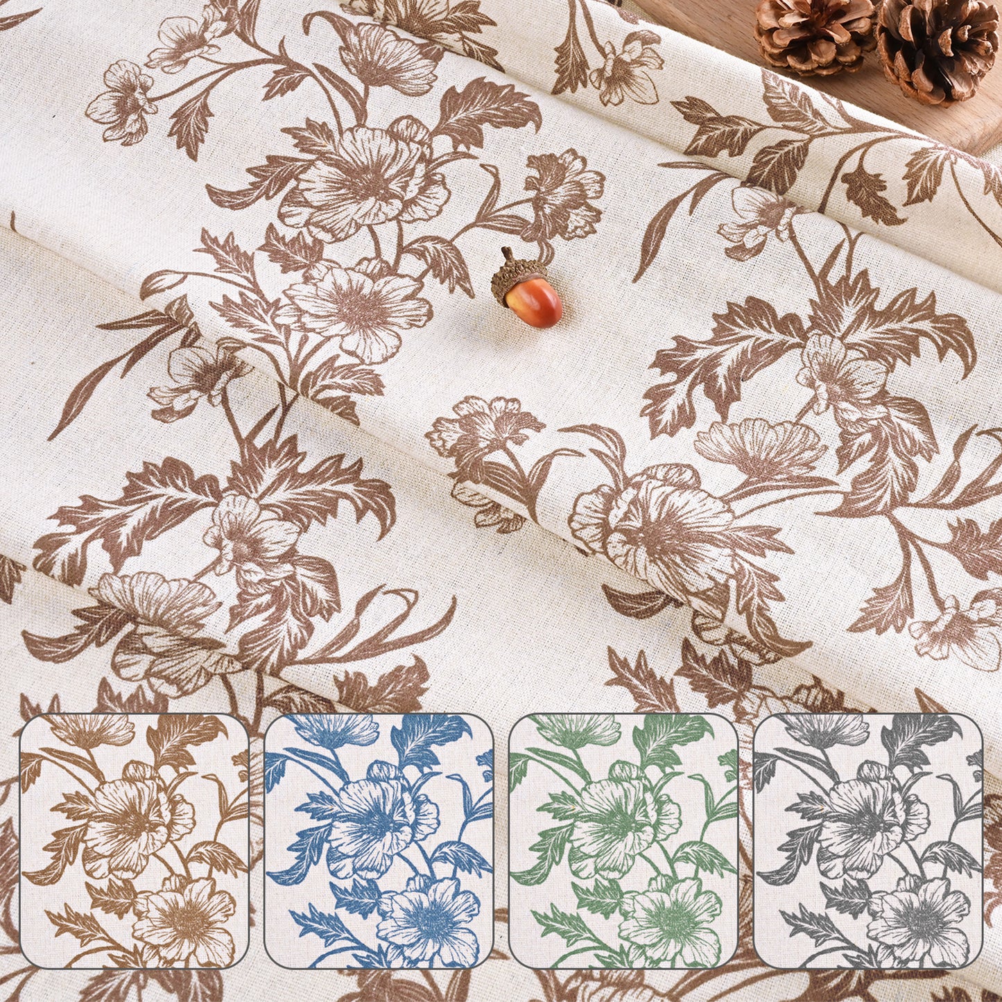 Alishomtll Floral Curtains for Living Room Farmhouse Country Linen Curtains Light Filtering Window Drapes,Brown ,52"x63", 2 Panels