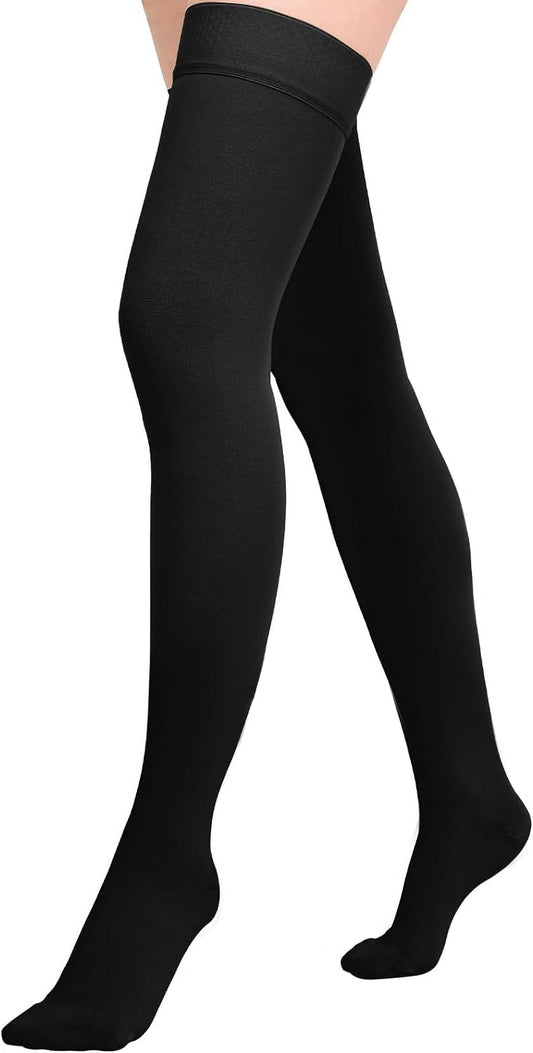 1 Pair Wukang 20-32mmHg Black L Size Thigh High Compression Stocking Closed Toe Compression Socks for Women & Men