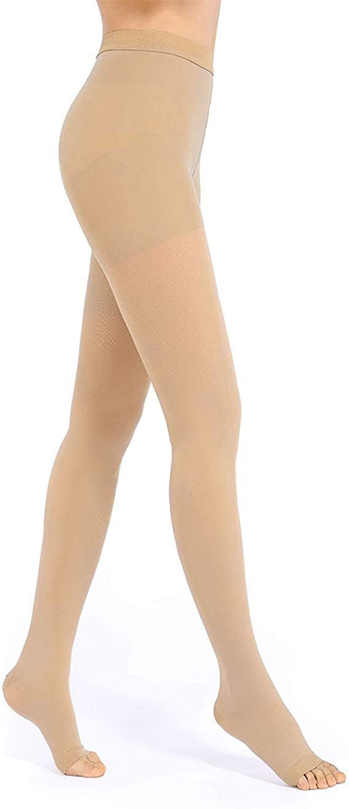 1 Pair Wukang Medical Compression Pantyhose 20-32mmHg Beige M Size Nylon Compression Stockings for Women & Men