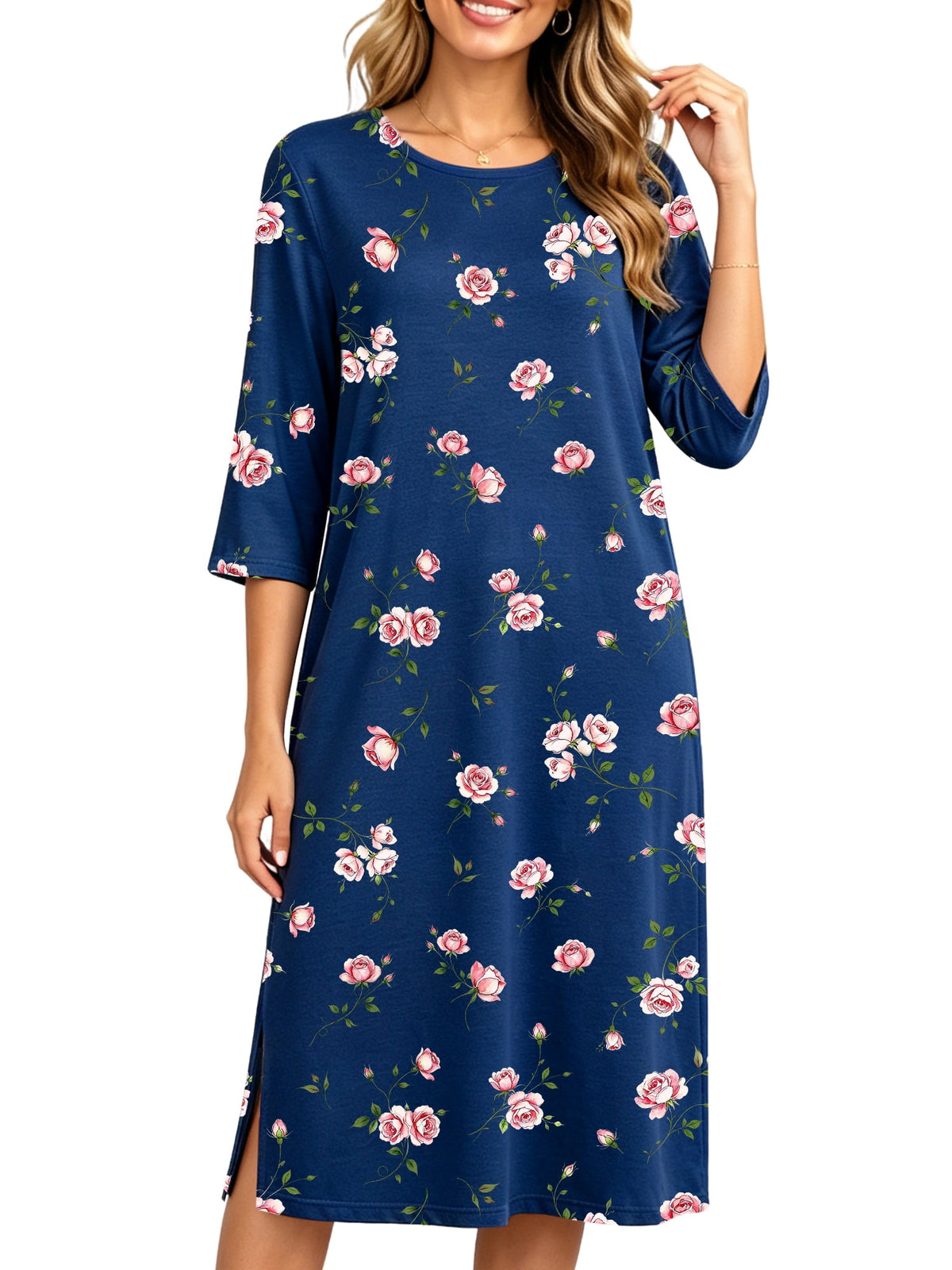 MecTo Sleepwear Cotton 3/4 Sleeve with Pocket, Nightgown (Women's)