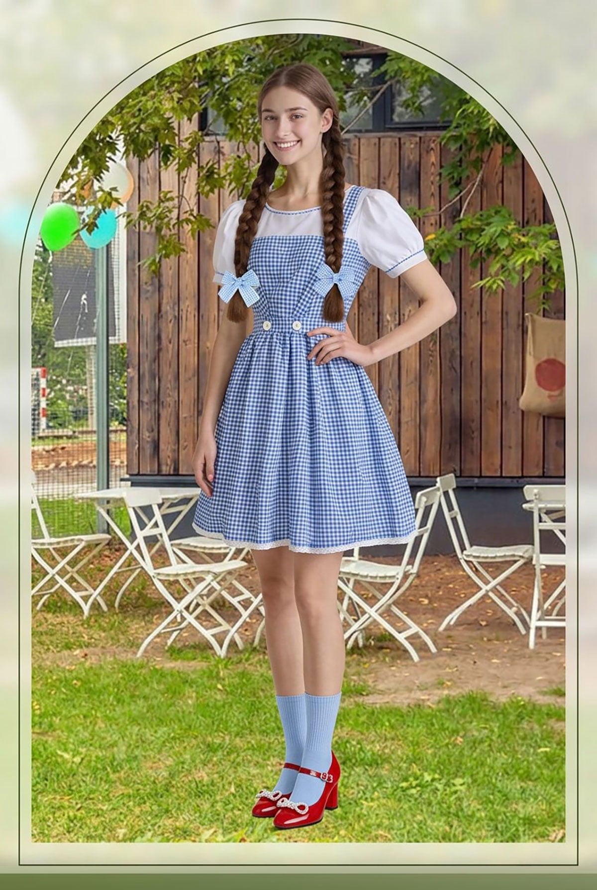 MARTINE MALL Halloween Costumes for Women Dorothy Adults Dress Socks Hair Bows Costumes Outfits